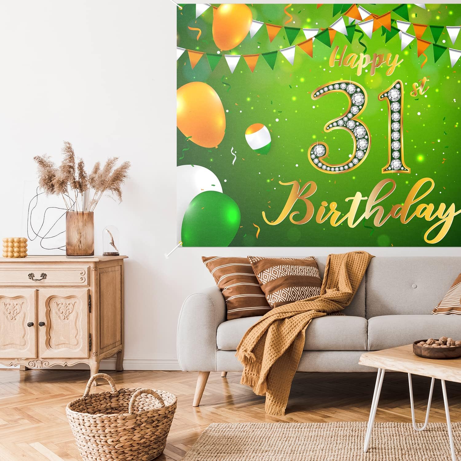 Cartel de fondo de feliz cumpleaños número 31, decoración verde – Decoración temática de fiesta de cumpleaños con purpurina para hombres y mujeres