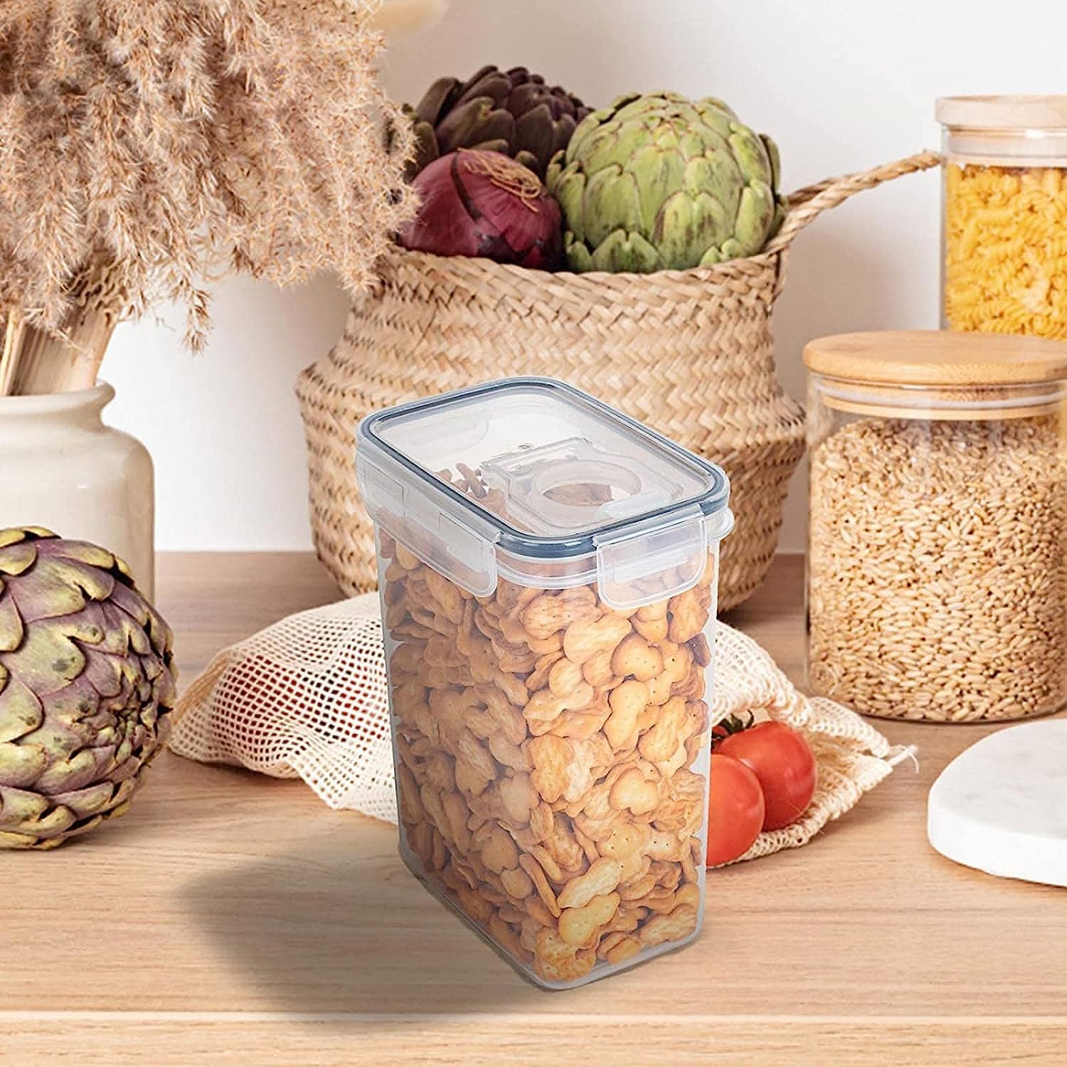 Organizadores y almacenamiento de cocina, contenedores de almacenamiento de plástico transparente individuales con tapas, tarro hermético de cocina,