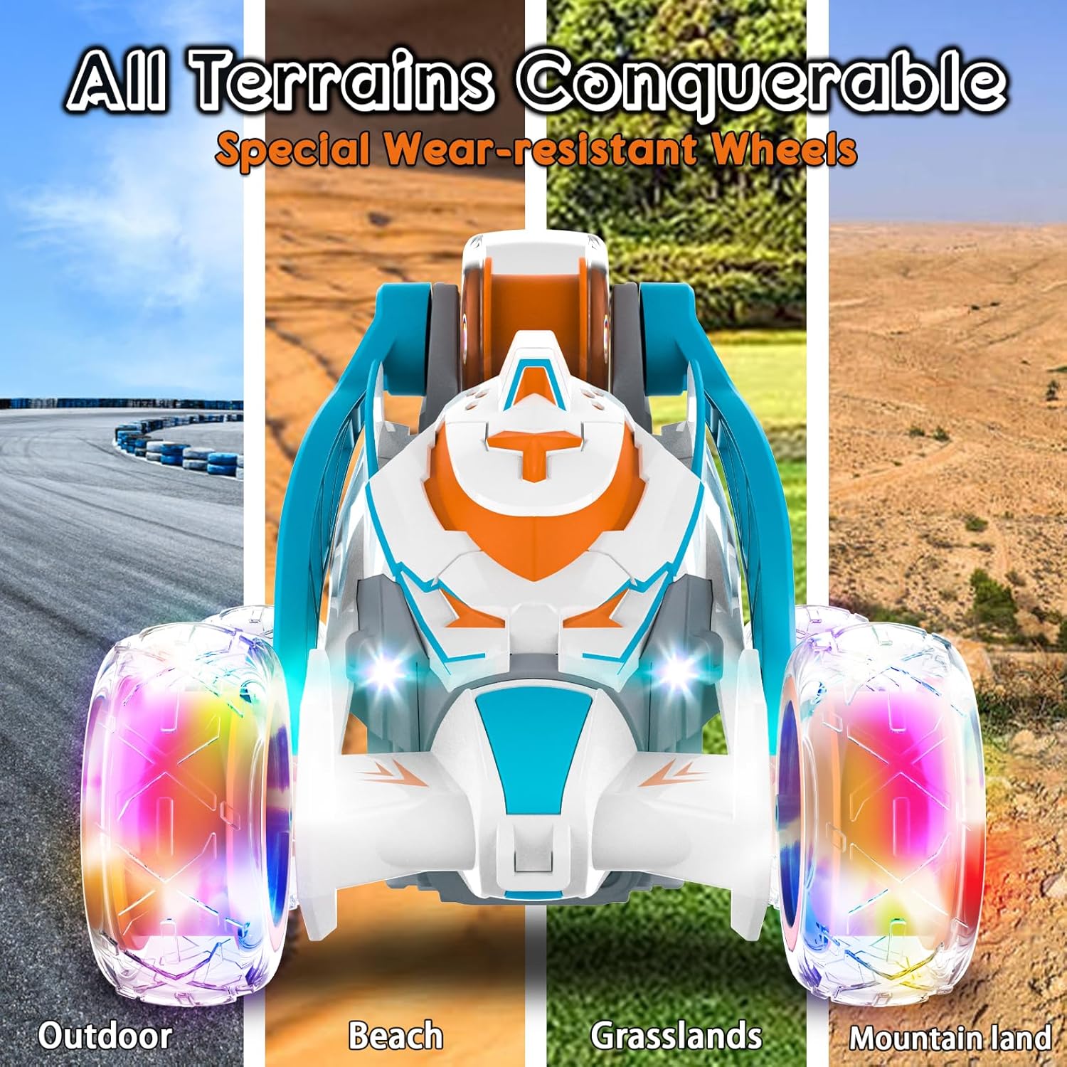 YUAN PLAN Coche de control remoto para niños, auto de acrobacias RC giratorio de 360 , mini auto RC 2.4GHz 4WD de carreras con luces coloridas e