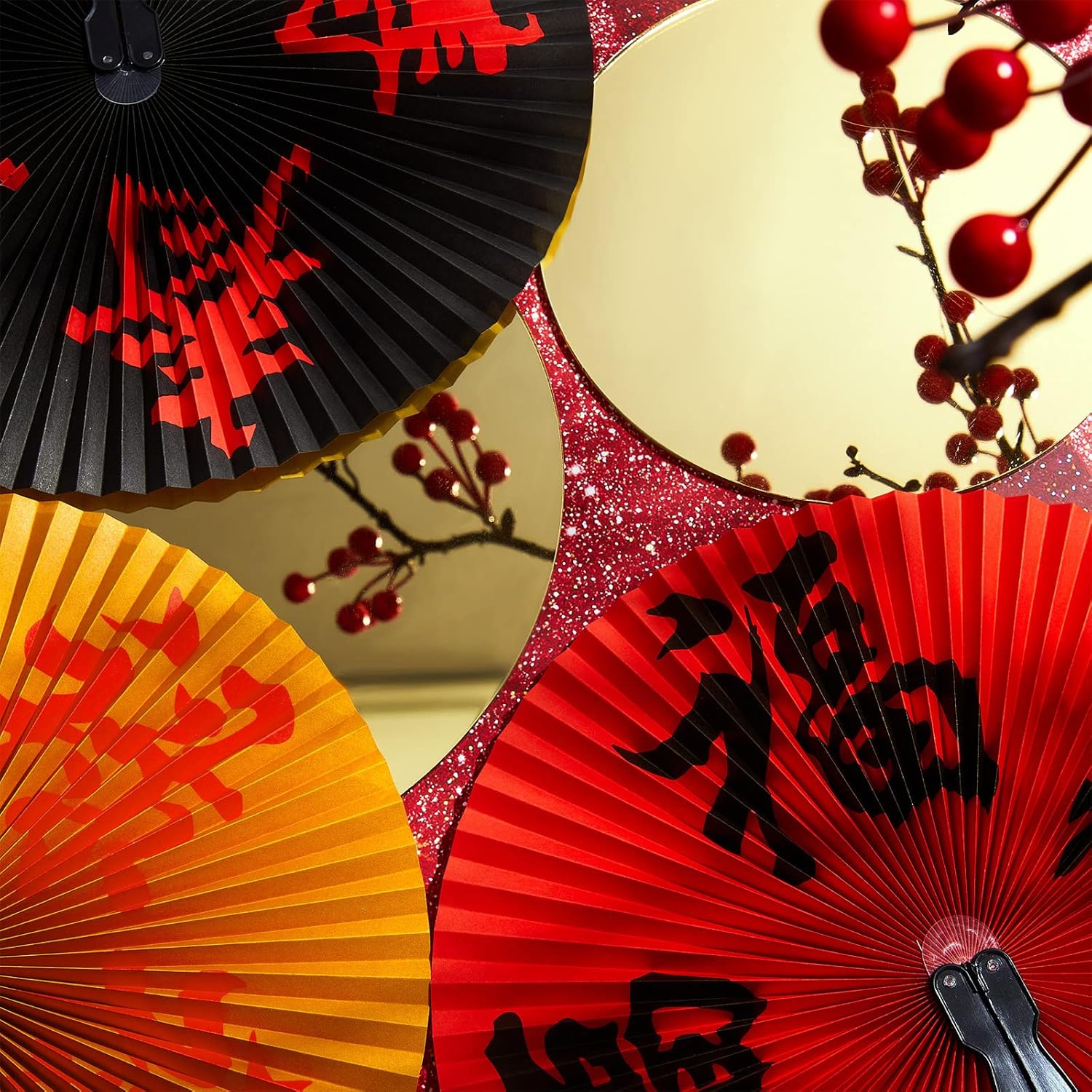 15 abanicos de papel de mano oriental, para fanáticos del Año Nuevo chino, para decoración de bodas, fiestas de cumpleaños, suministros (estilo