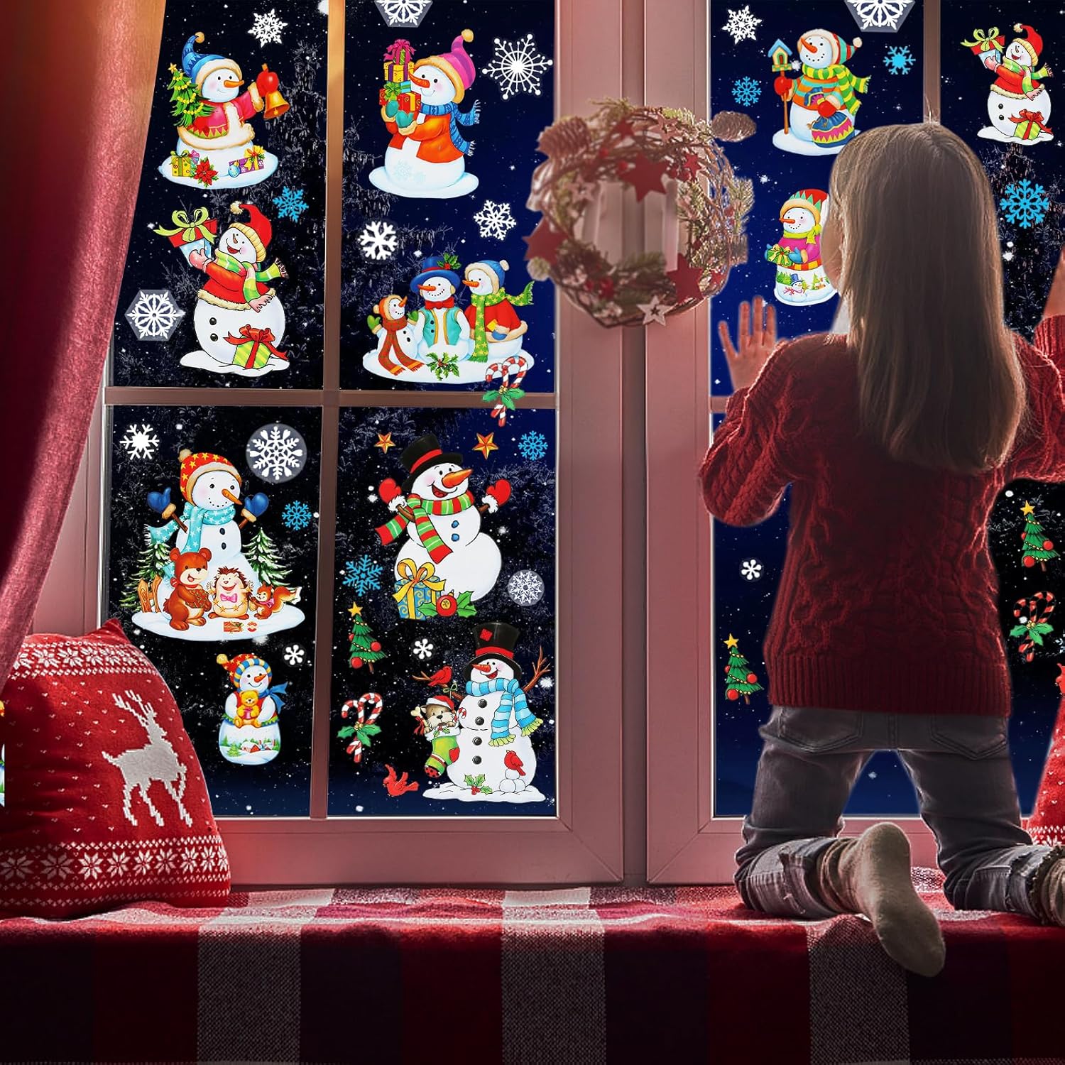 Adhesivos de ventana de Navidad para ventanas de vidrio, muñeco de nieve, calcomanías de ventana de Navidad para ventanas de vidrio, decoraciones de