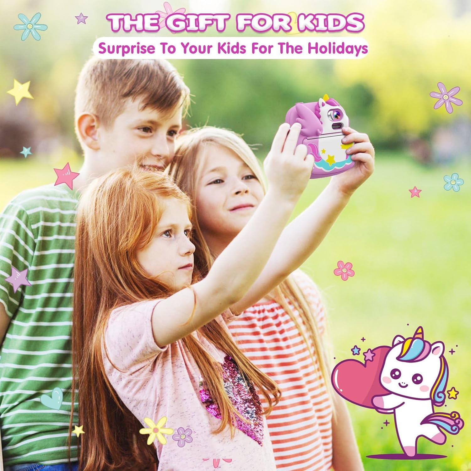 Cámara para niños, impresión instantánea, cámara instantánea de 12 MP y 1080P para niños con tarjeta 32G y papel de impresión, cámara de video