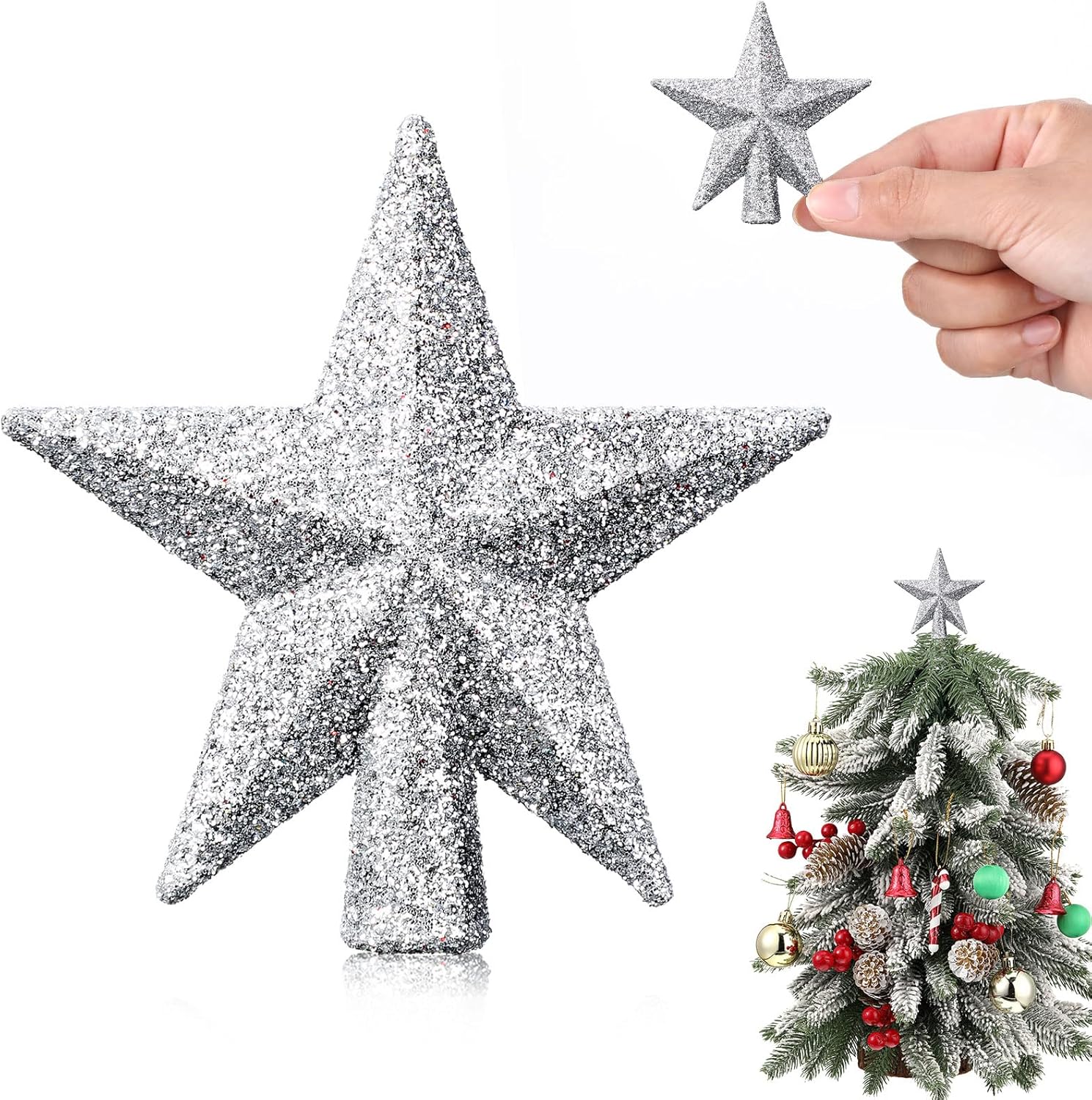 Hanaive Decoración para árbol de Navidad para el día de San Valentín, mini estrella para árbol de Navidad, decoración del hogar (plata con