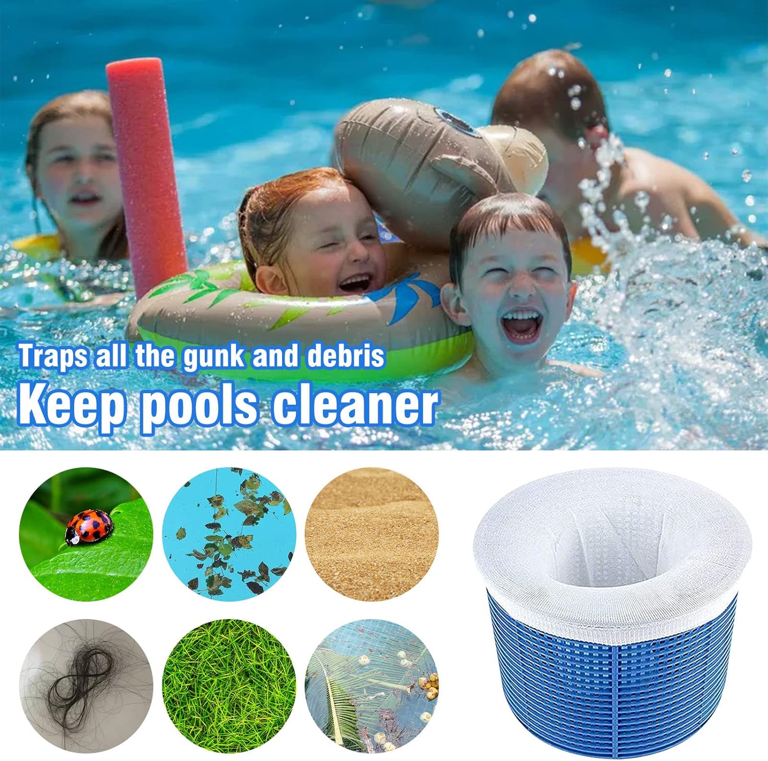 60 calcetines de filtro para piscina sobre el suelo y en el suelo, redes de piscina para limpieza, calcetines de malla ultra fina para cesta de