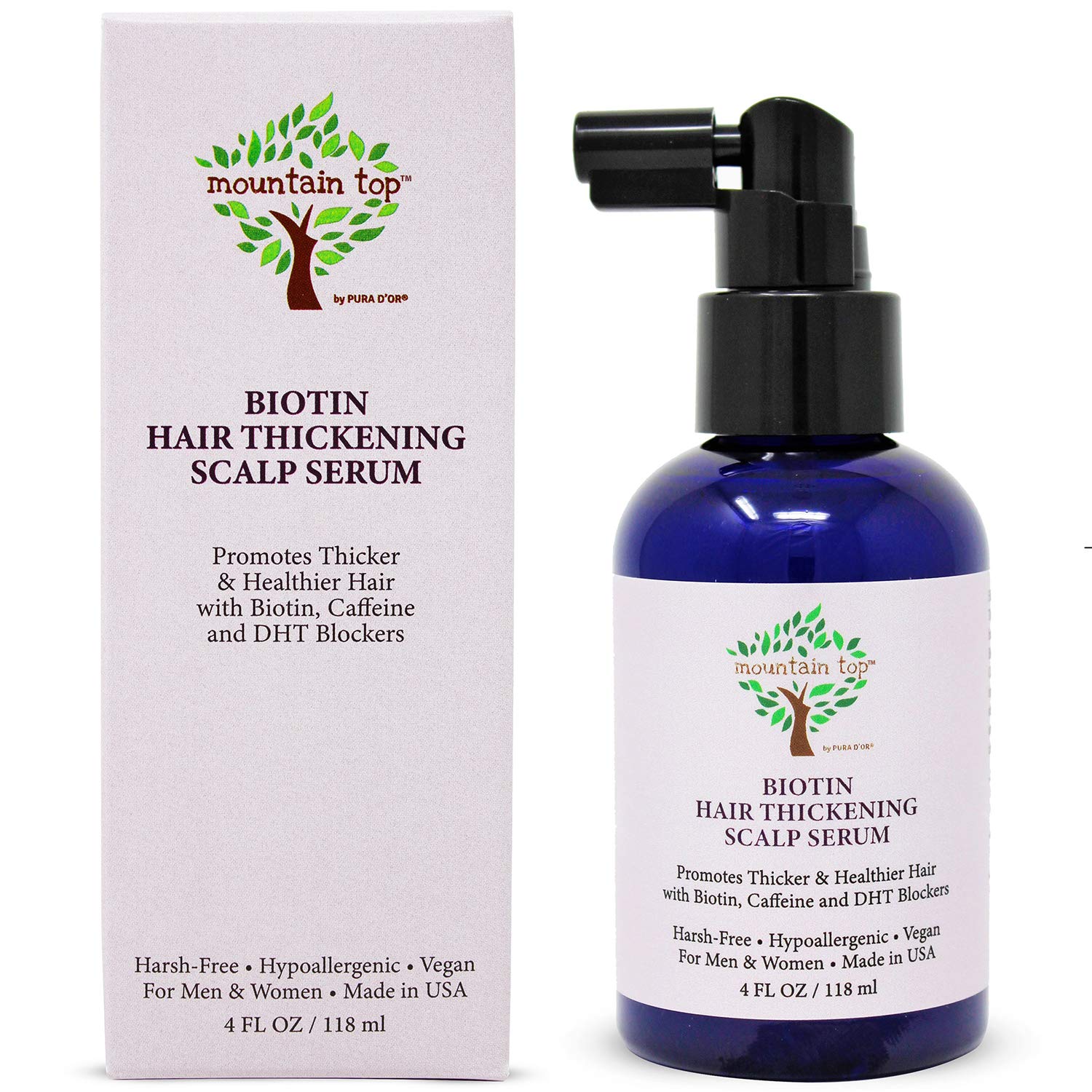 MOUNTAIN TOP Suero para el cuero cabelludo engrosante del cabello (4 onzas  4.0 fl oz) con aceite de argán, biotina, cafeína, bloqueadores de DHT y