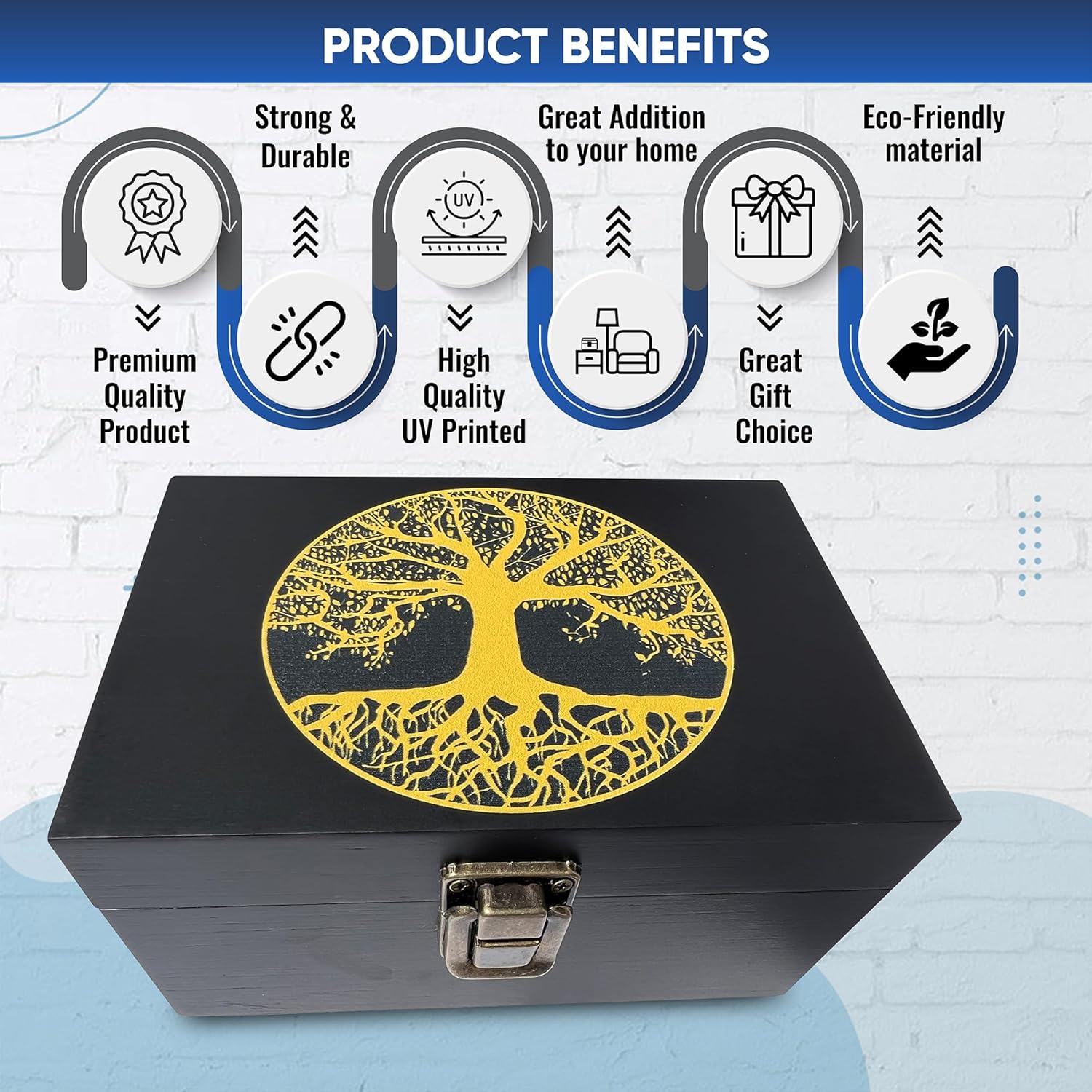 Caja de recuerdos del árbol de la vida, caja de almacenamiento de madera negra, caja de madera decorativa para decoración del hogar, caja de memoria