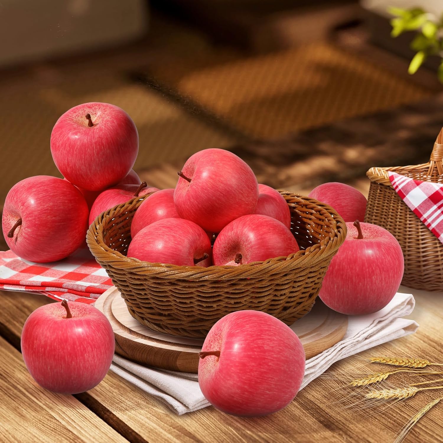 VIDELLY 6 manzanas artificiales, manzanas artificiales, frutas artificiales, realistas, de plástico, realistas, frutas sintéticas para el hogar,