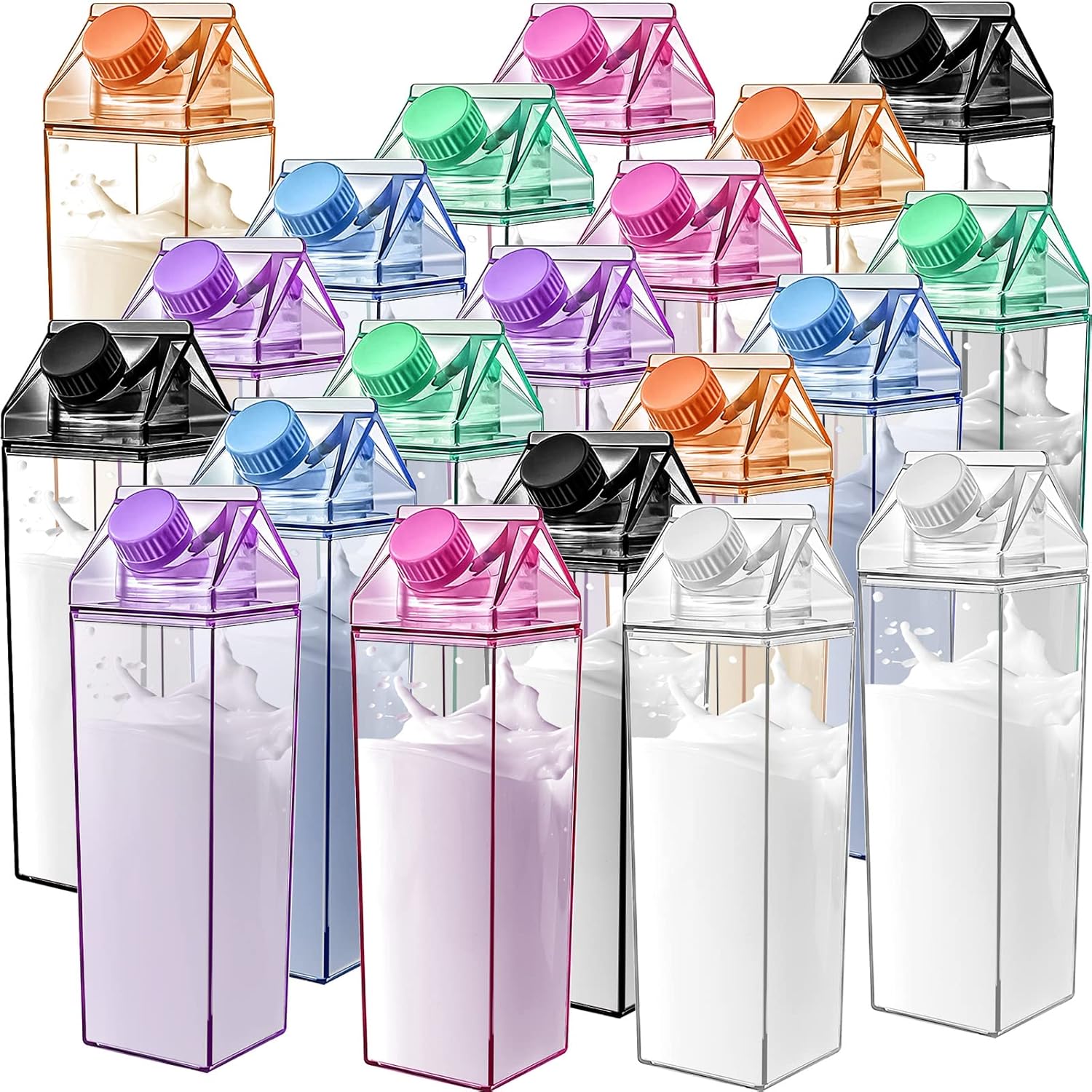 Foaincore 20 botellas de agua transparentes de cartón de leche de 17 onzas, botellas de leche cuadradas de plástico a granel, portátiles,