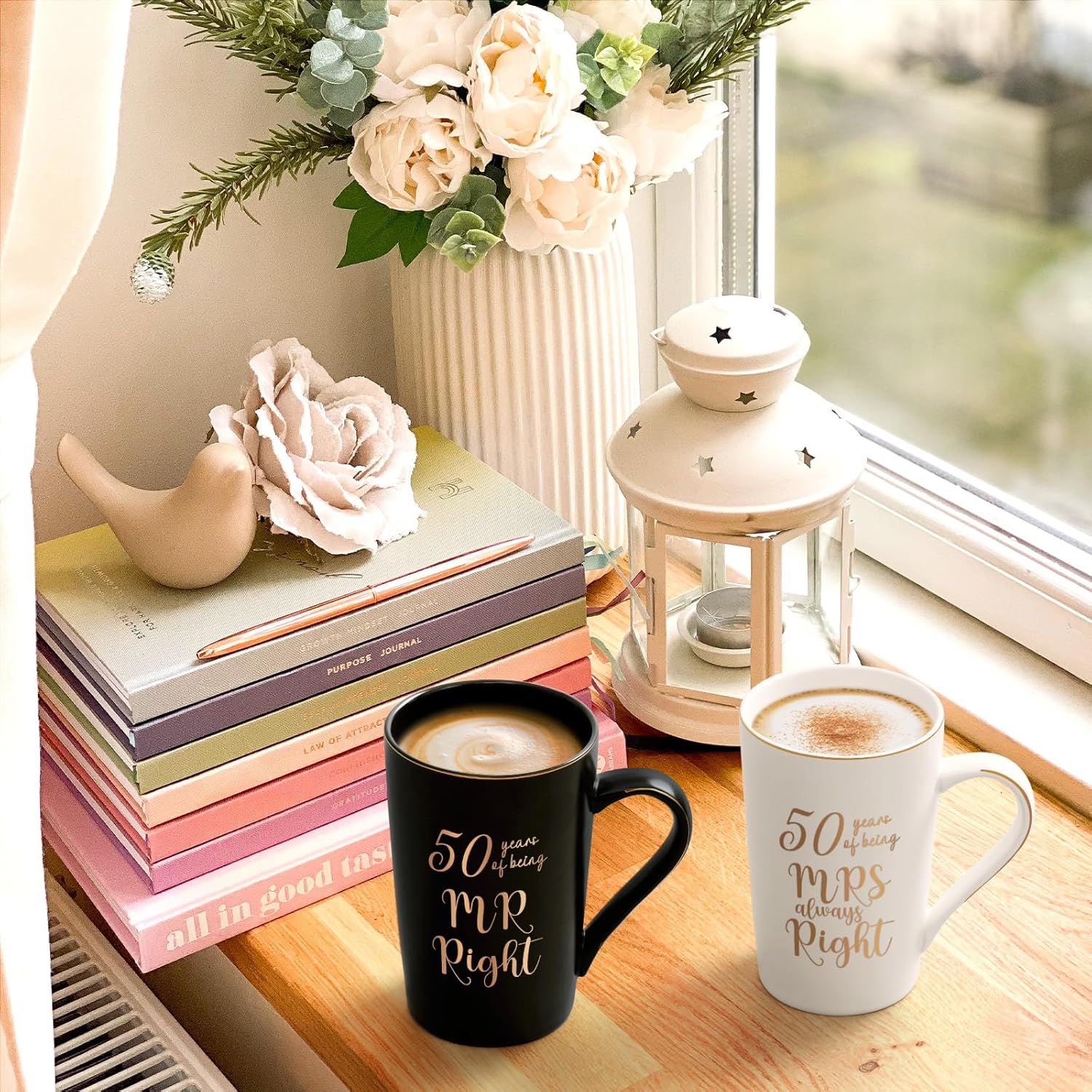 YHRJWN – 50 regalos de boda, juego de tazas de 50 años de ser el señor y la señora siempre derecha, ideas de regalos de boda para padres y parejas,