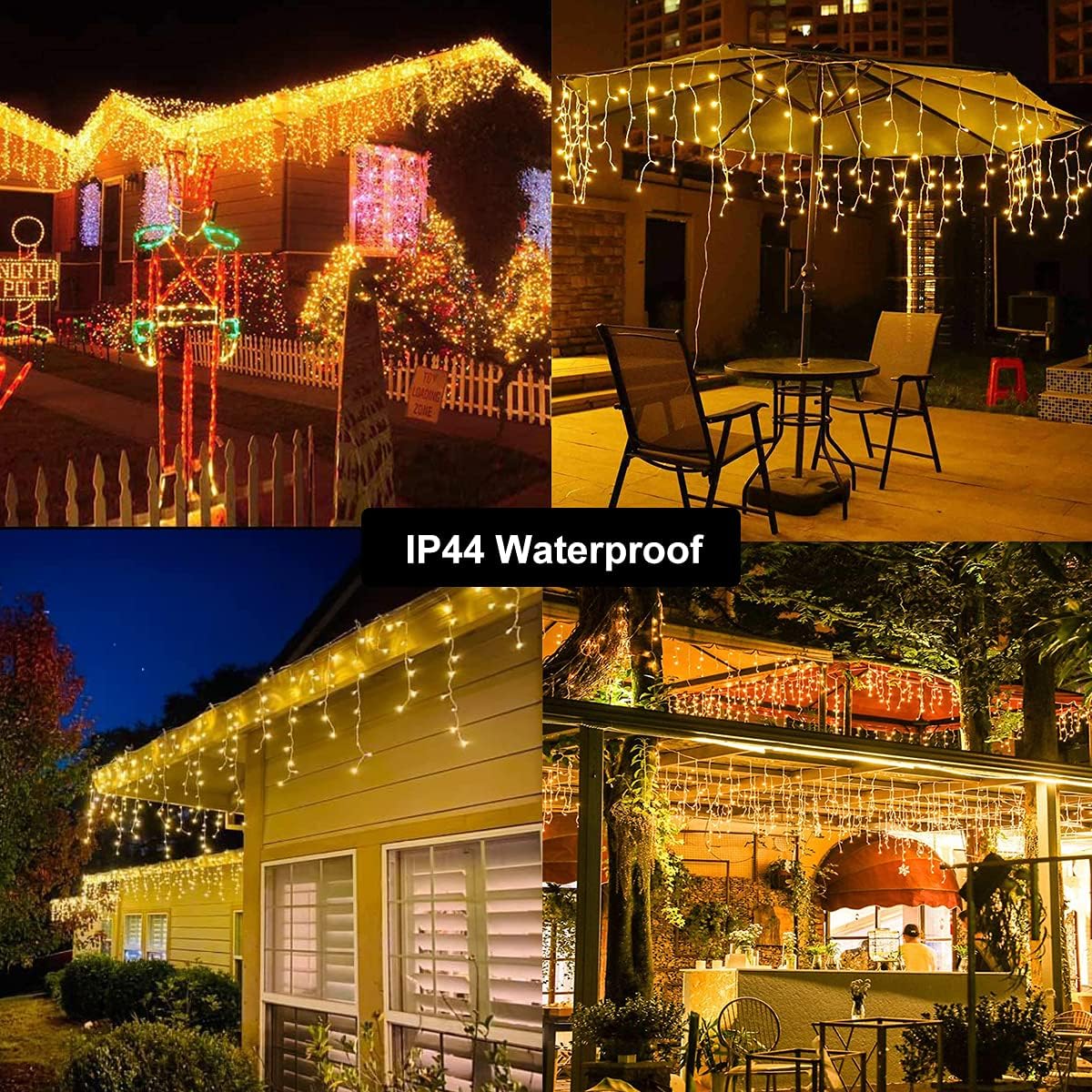 Toodour Luces de Navidad de carámbano para exteriores, 29.5 pies, 360 luces LED de decoración de Navidad con 60 gotas, 8 modos, conectables, luces