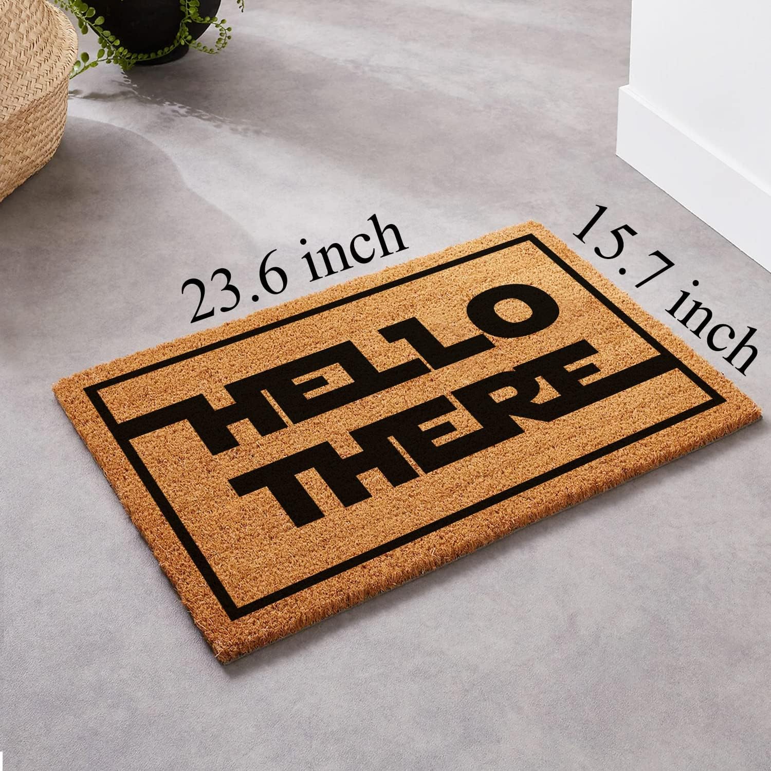 Tapete divertido de fibra de coco con texto en inglés Hello There Welcome Front Porche para la entrada al aire libre, personalizado, parte trasera