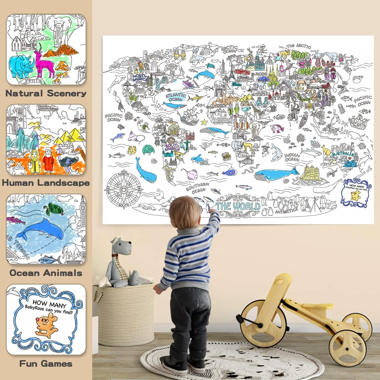Jar Melo Póster gigante para colorear para niños póster gigante para colorear de pared, 45.3 x 31.5 pulgadas, mantel grande, regalos de cumpleaños