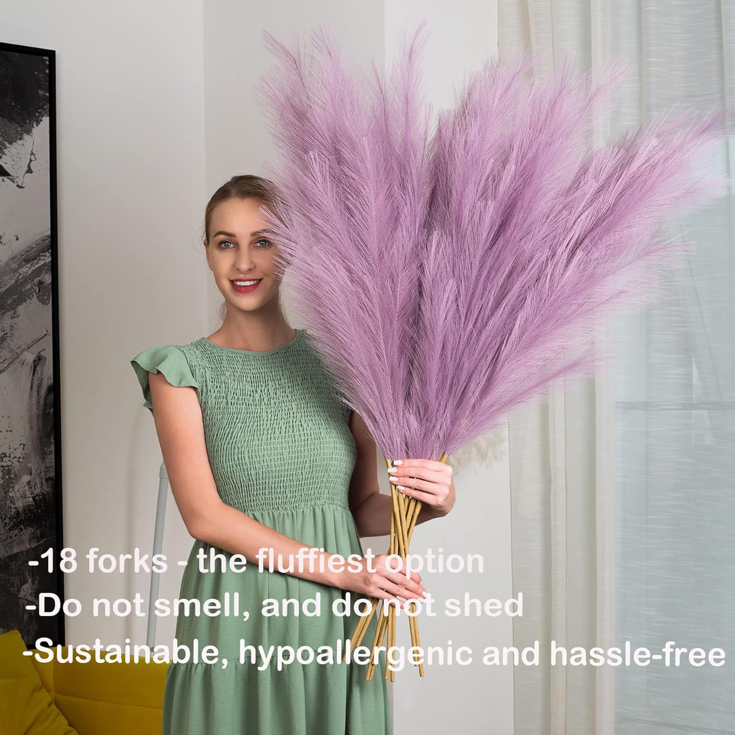 EVODIS Decoración de hierba de las pampas alta, 43 pulgadas43.3 in, 6 tallos grandes, ramas de hierba de pompas, arreglo floral bohemio a granel