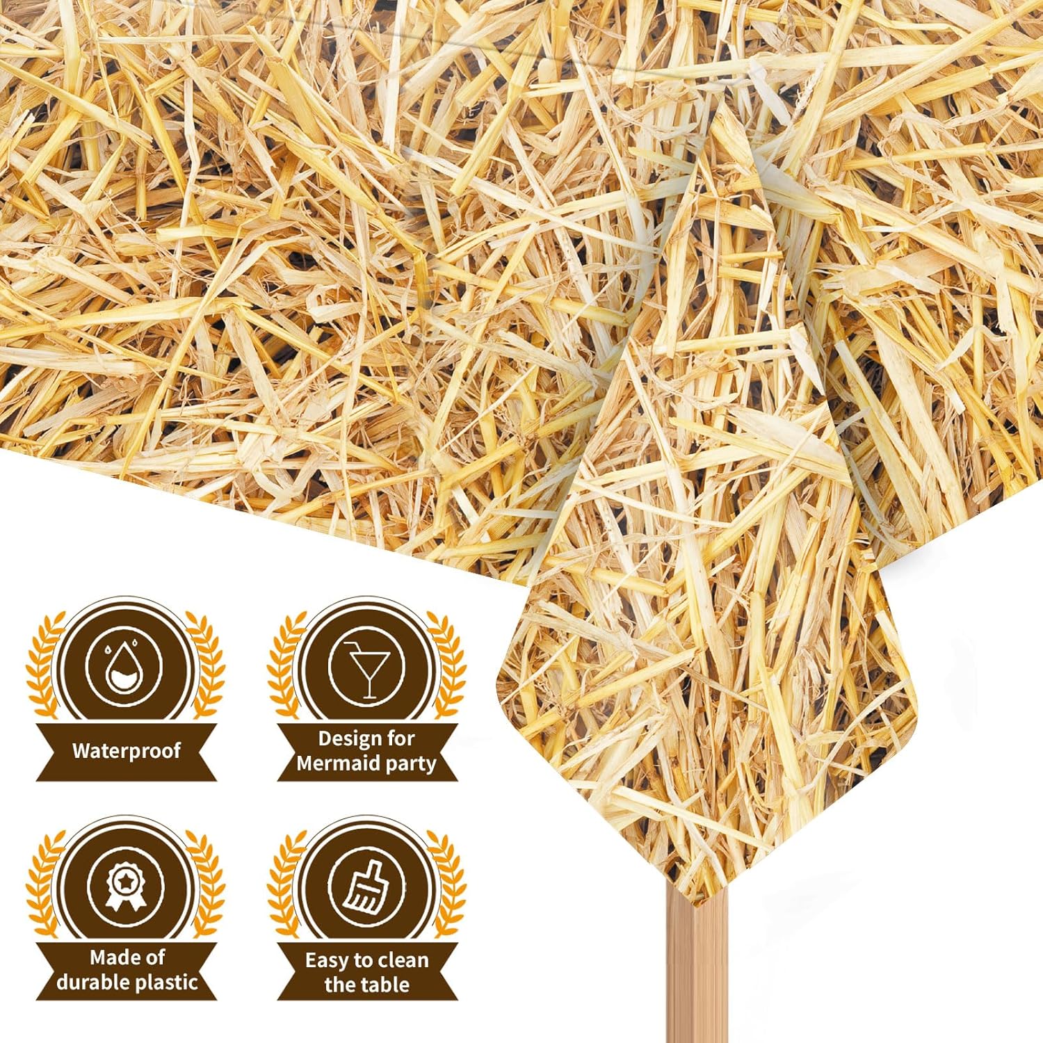 LANMANUO 4 manteles de paja con balas de heno para decoración, mantel de plástico impermeable de Western Farm, suministros de fiesta de vaquero, 54