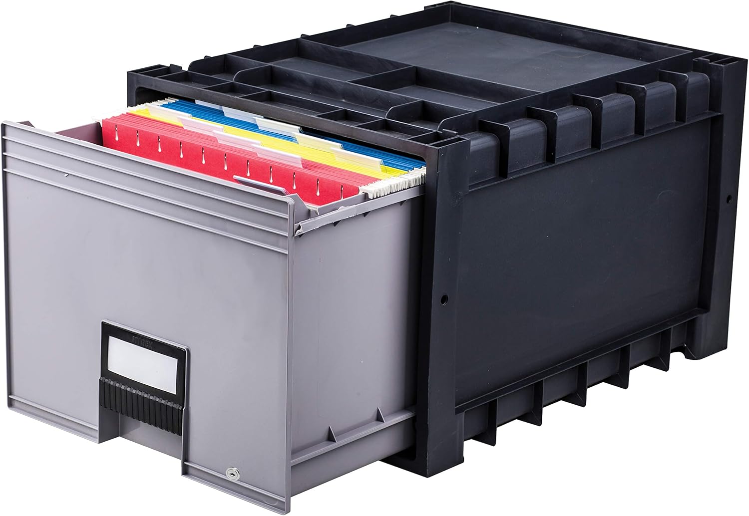 Storex Caja de almacenamiento de plástico con cerradura, tamaño carta, cajón de 18 pulgadas, negro, paquete de 2 (61178A02C)