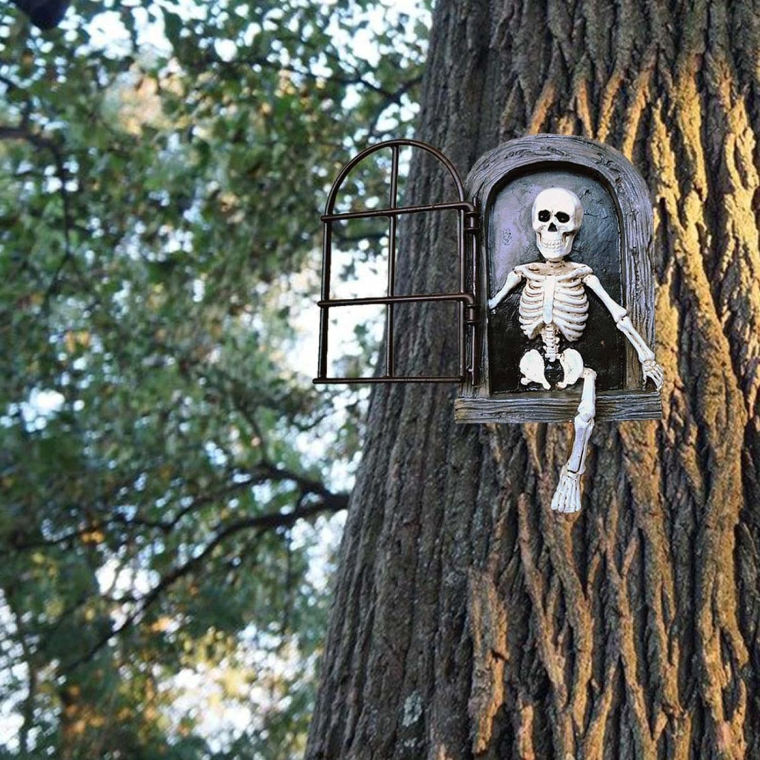 Decoraciones de esqueleto aterrador de Halloween, decoración divertida de árbol de jardín, esculturas de jardín de Halloween al aire libre para