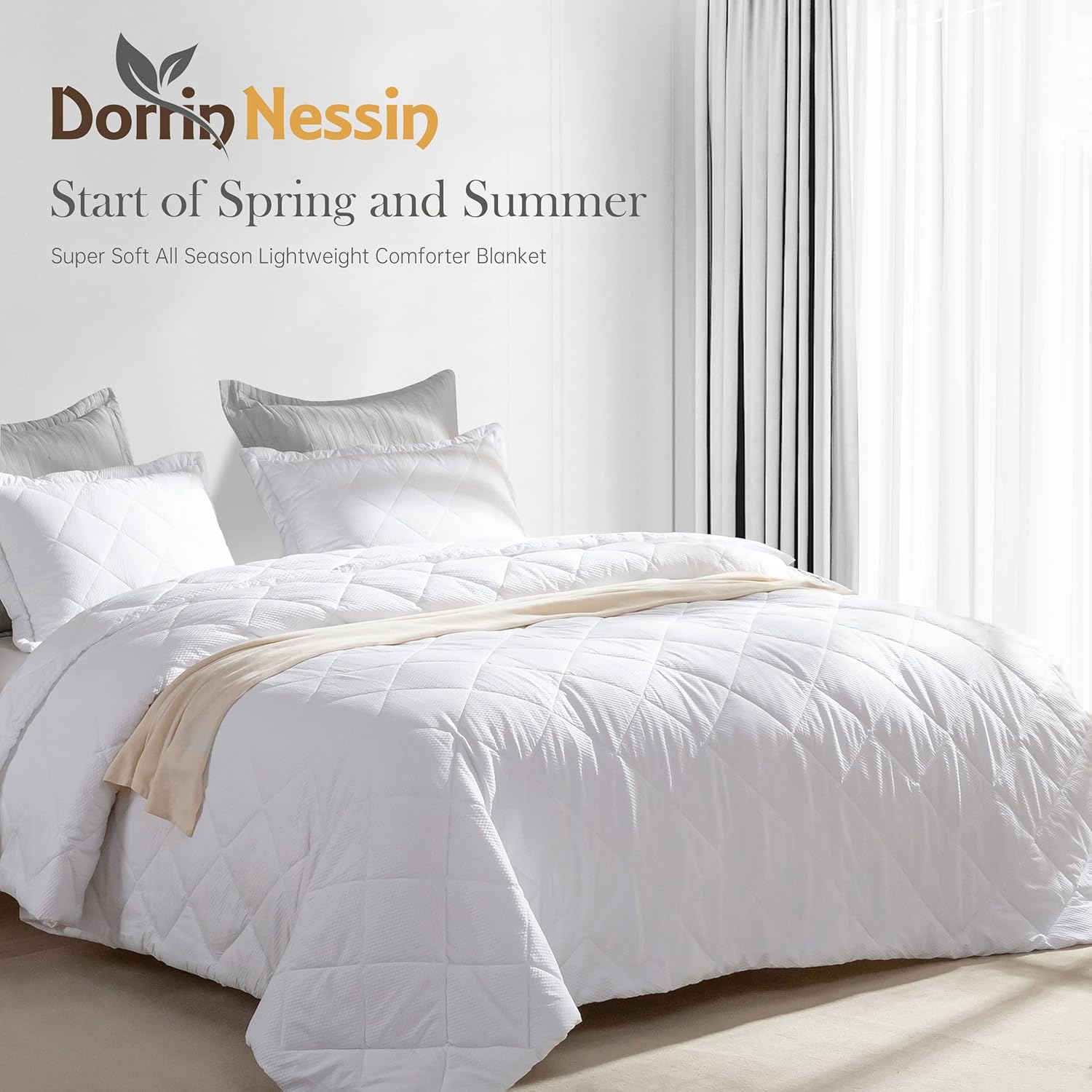 Dorrin Nessin Juego de edredón ligero, 1 manta refrescante de verano con 2 almohadas de cama, ultra suave, 3 piezas reversibles, color blanco,