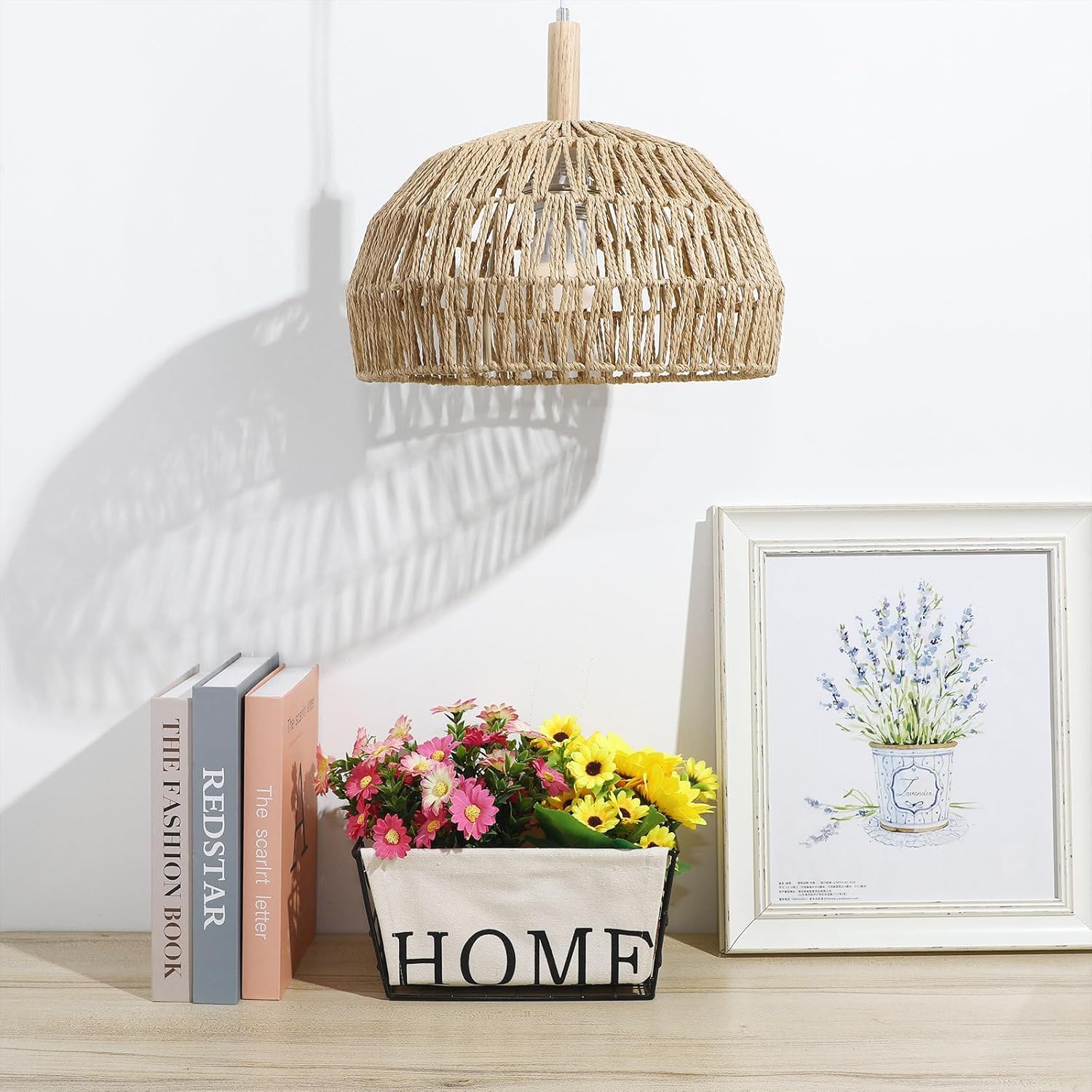Baluue Pantalla de lámpara de ratán tejido, cubiertas de lámpara de araña hemisféricas, accesorio de luz, lámpara colgante de repuesto para lámpara