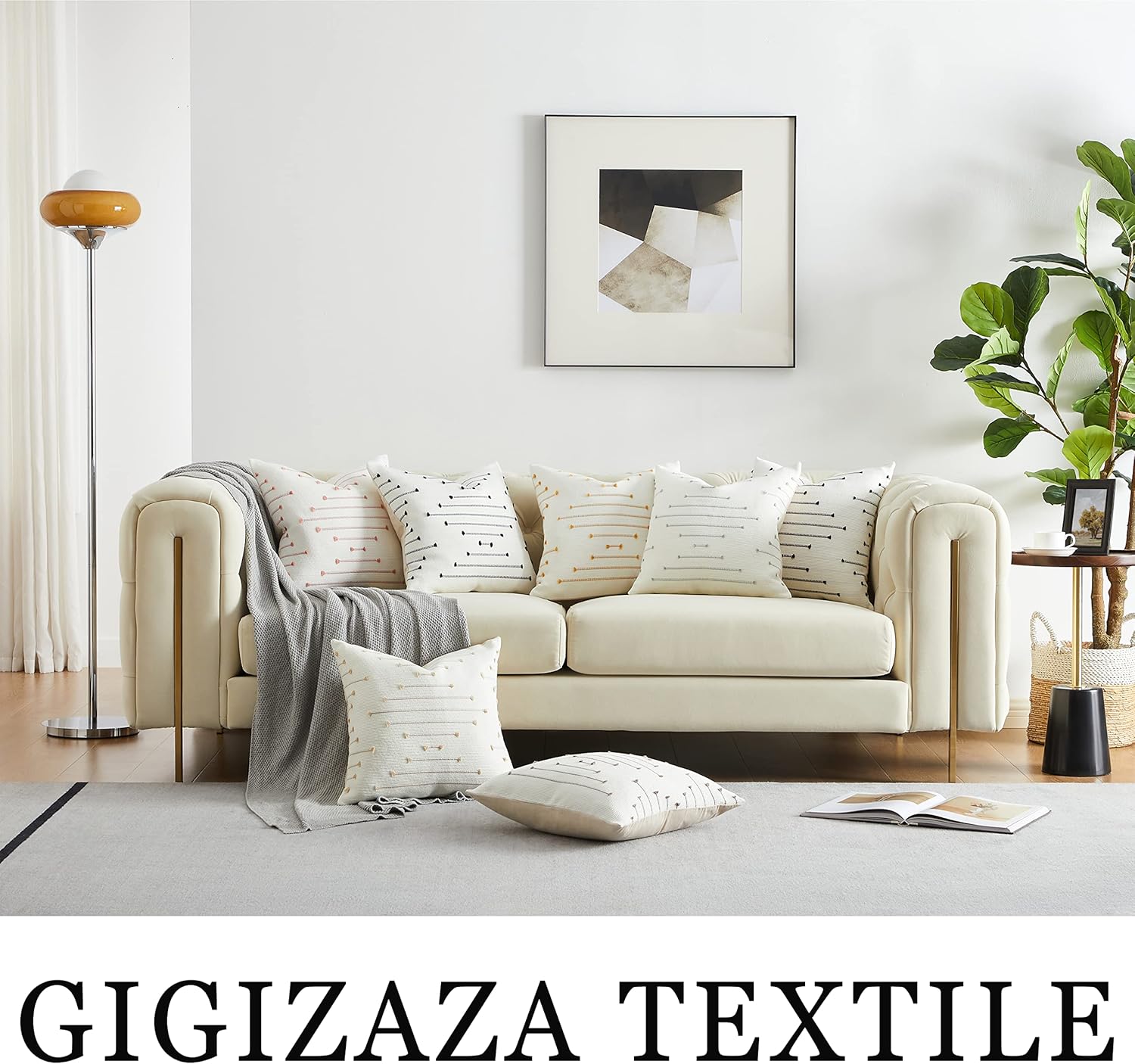 GIGIZAZA Juego de 2 fundas de almohada bohemias beige de 16 x 16 pulgadas, fundas de almohada decorativas de lino y algodón para sofá cuadrado