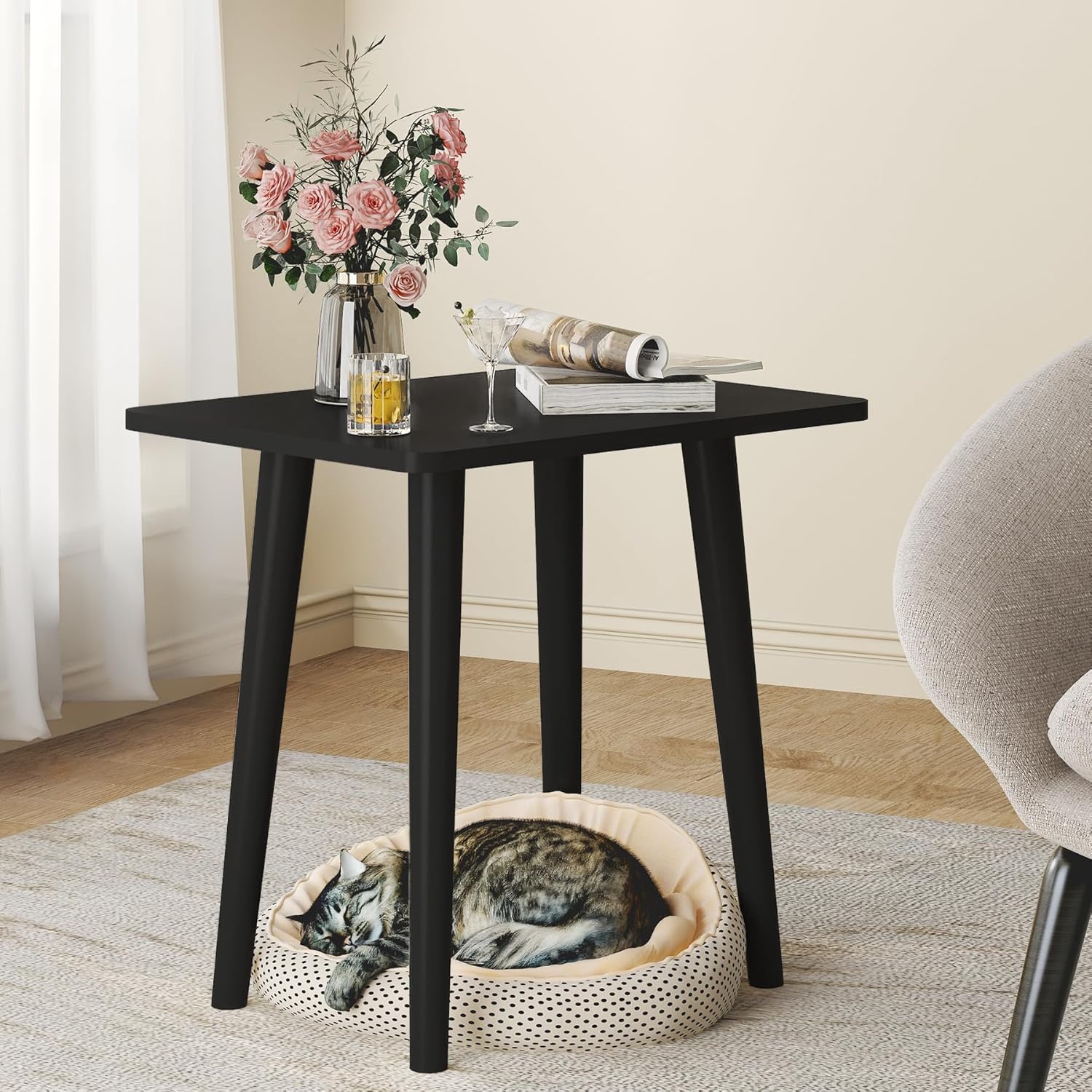 MIRROTOWEL Mesa auxiliar, mesa pequeña, moderna decoración del hogar para sala de estar, dormitorio, balcón oficina, fácil de montar (negro)