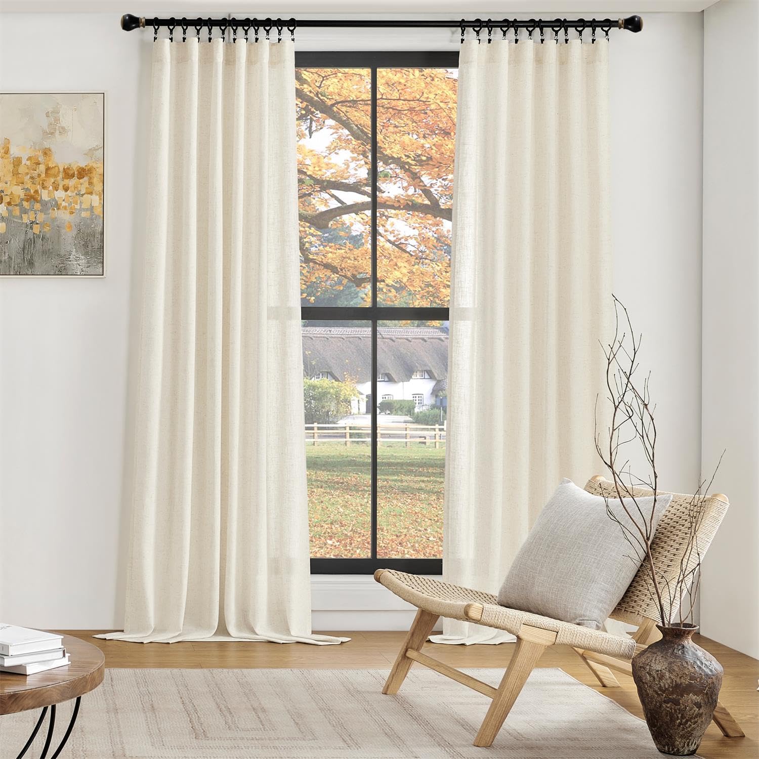 MIUCO Cortinas de lino de 54 pulgadas de largo para dormitorio, sala de estar, cortinas con filtro de luz, cortinas bohemias modernas de decoración
