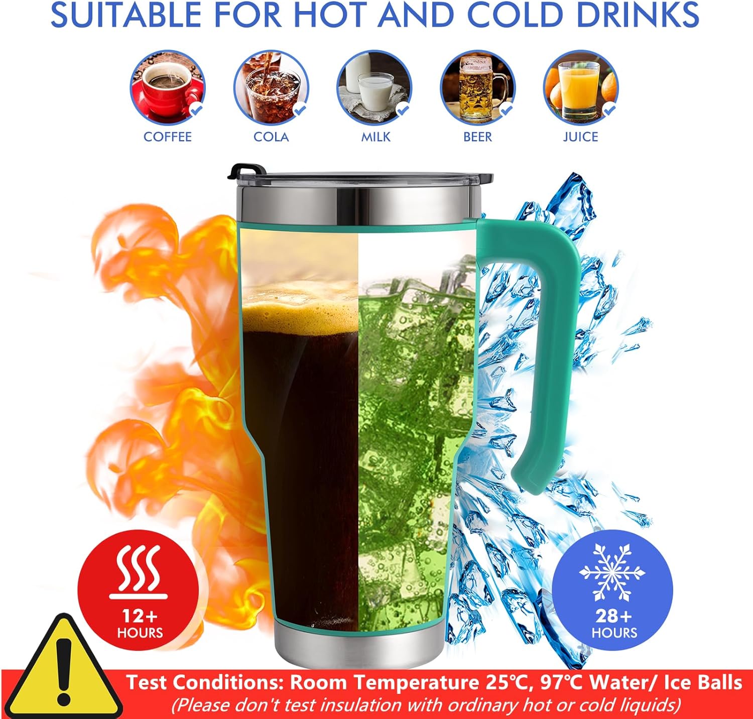 Vaso de 30 onzas con asa y pajilla, taza de viaje con tapa a prueba de fugas, taza de acero inoxidable aislada al vacío con popote y cepillos, todos