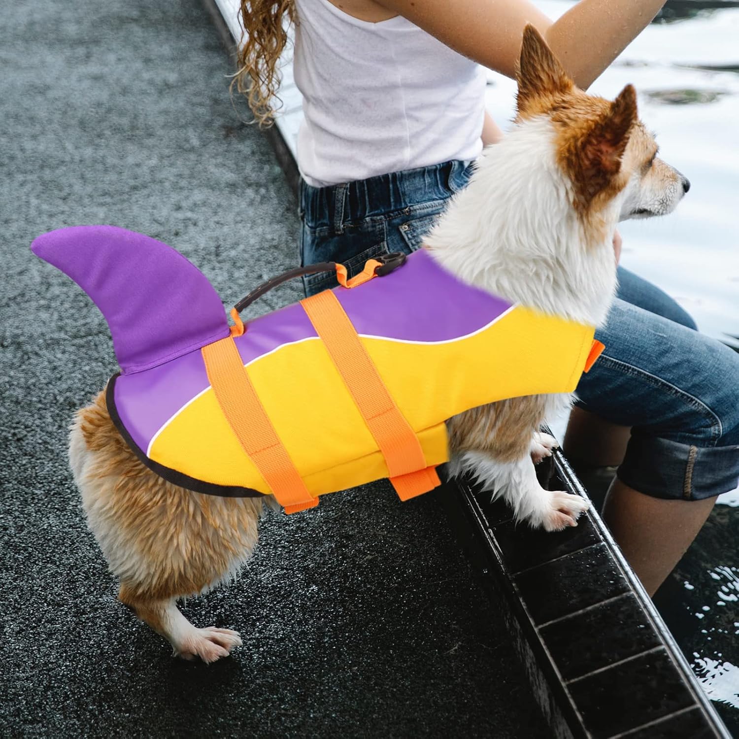 ASENKU Chaleco salvavidas para perros y mascotas, chaleco salvavidas de seguridad para nadar en barco, chalecos salvavidas para perros y tiburones,