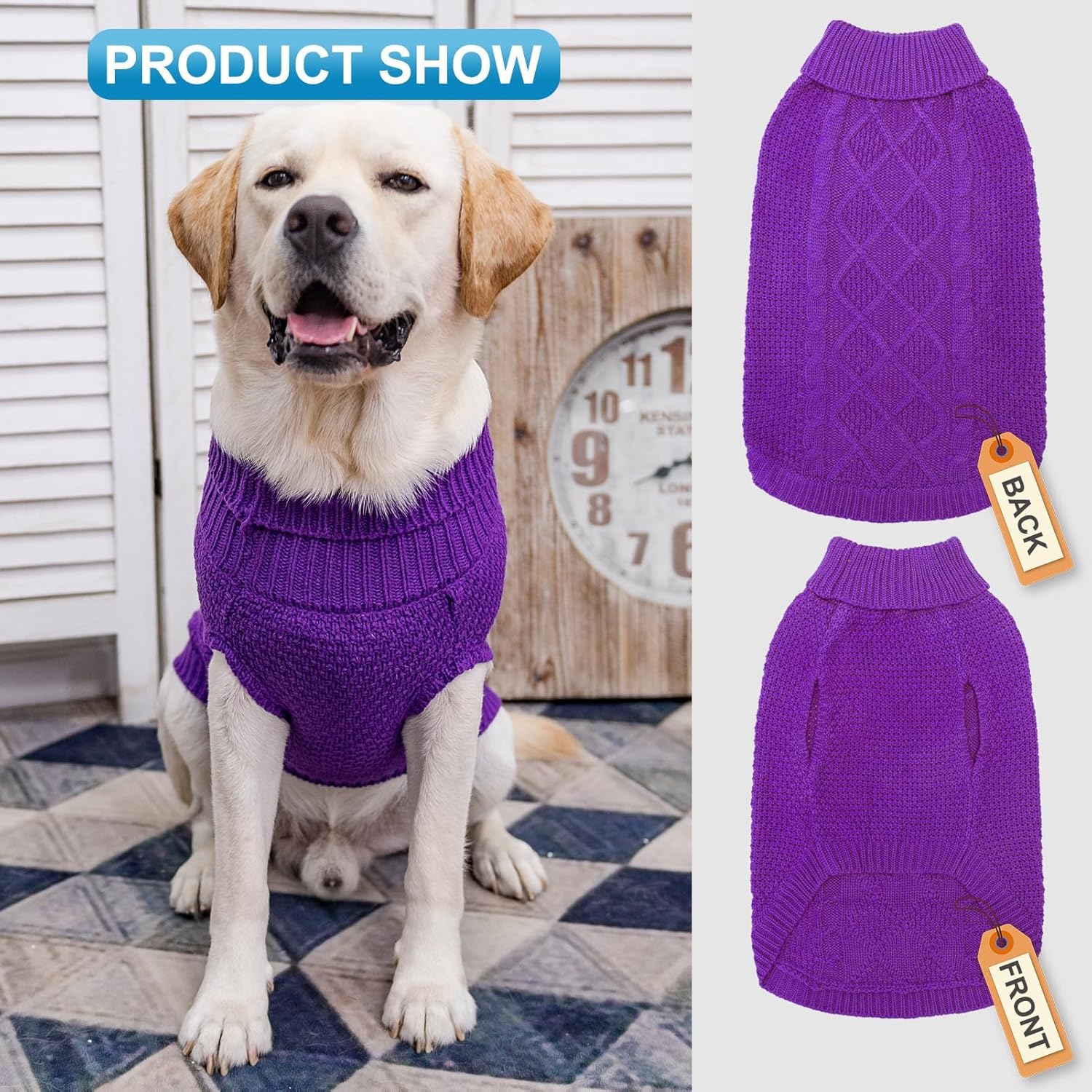 Mihachi Suéter de cuello alto para perro, abrigo de invierno, ropa clásica de punto trenzado con agujero para la correa para clima frío, regalo