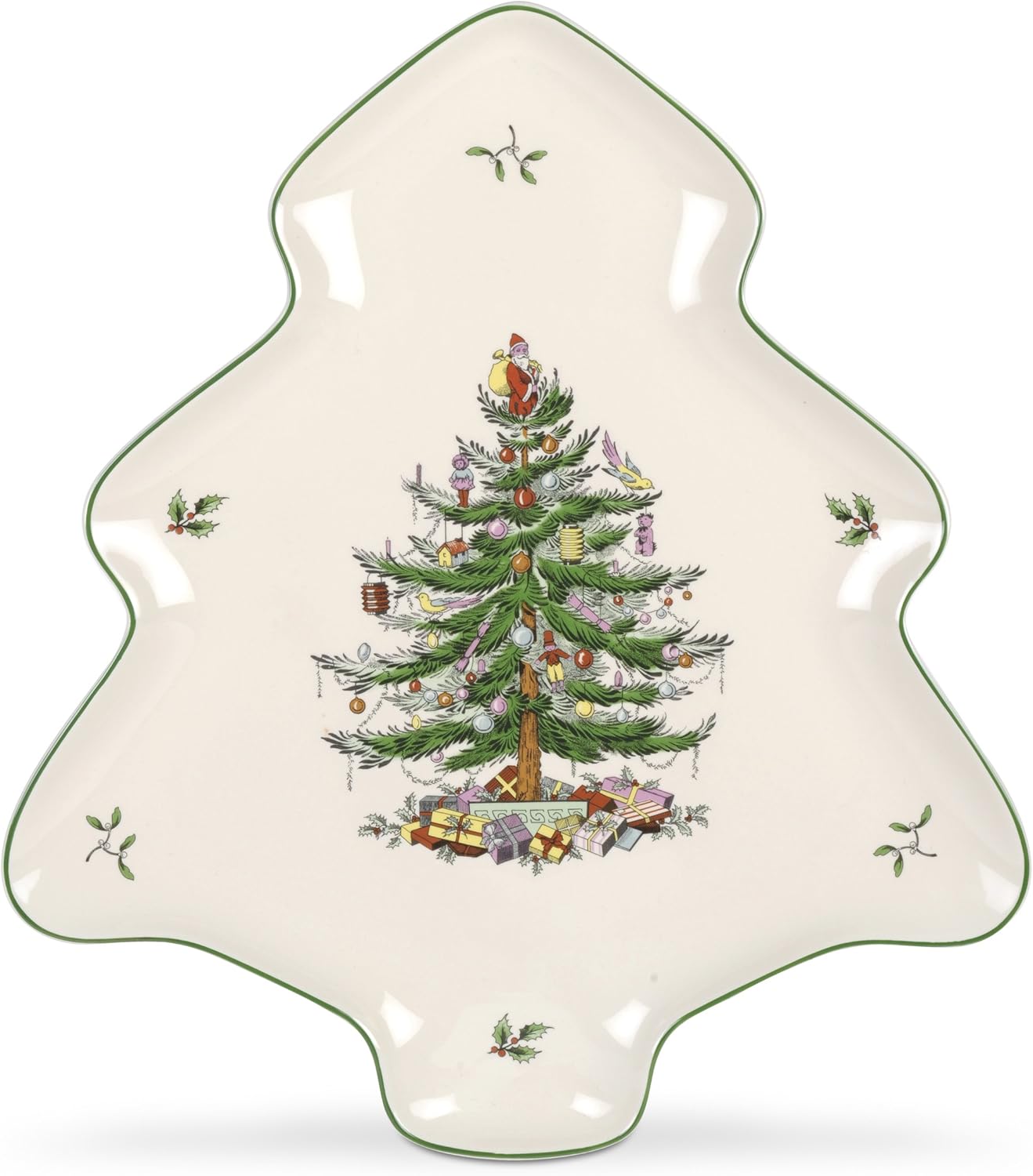 Spode Plato en forma de árbol de Navidad, plato de servir en forma de árbol de 14 pulgadas, hecho de loza fina, perfecto para exhibición navideña y