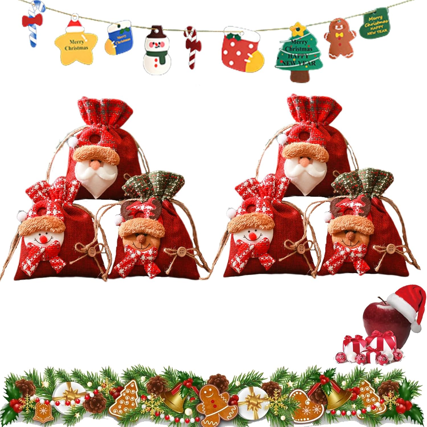 LONGLUAN Bolsas de regalo de Navidad, bolsas de Navidad con cordón de Papá Noel, bolsas de regalo de Navidad con cordón, cajas de Navidad para