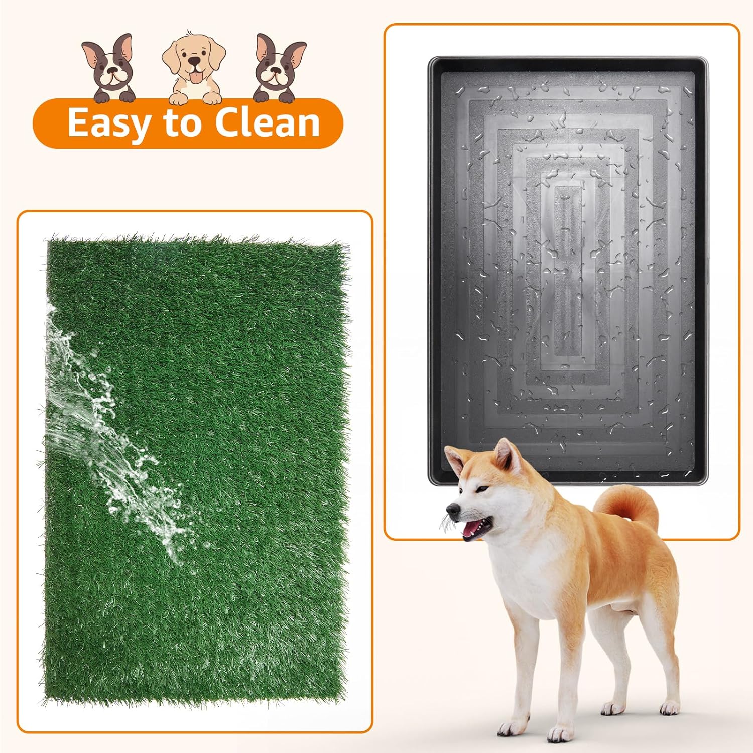 LOOBANI Almohadilla de césped para perros con bandeja grande, orinales para interiores para entrenamiento de apartamentos y patio, con 2 paquetes