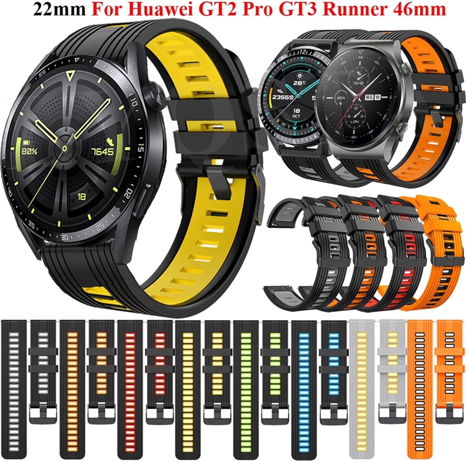 Correas de silicona de 0.866 pulgadas para reloj inteligente Huawei GT3 GT 2 Pro, pulseras oficiales GT2 Pro GT 3 Runner de 1.811 pulgadas (color de