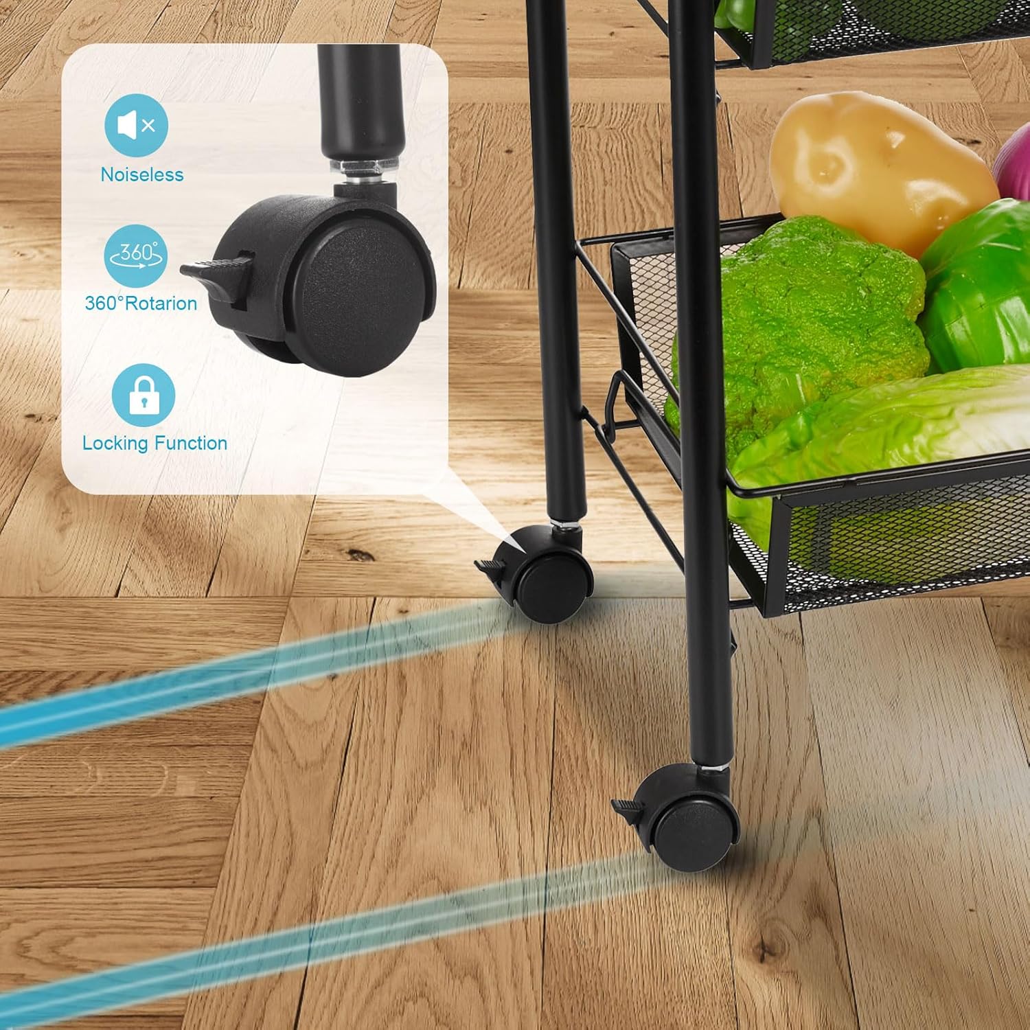 Carrito utilitario de metal de 4 niveles, carrito móvil con ruedas giratorias bloqueables, carrito de almacenamiento multifuncional, fácil de