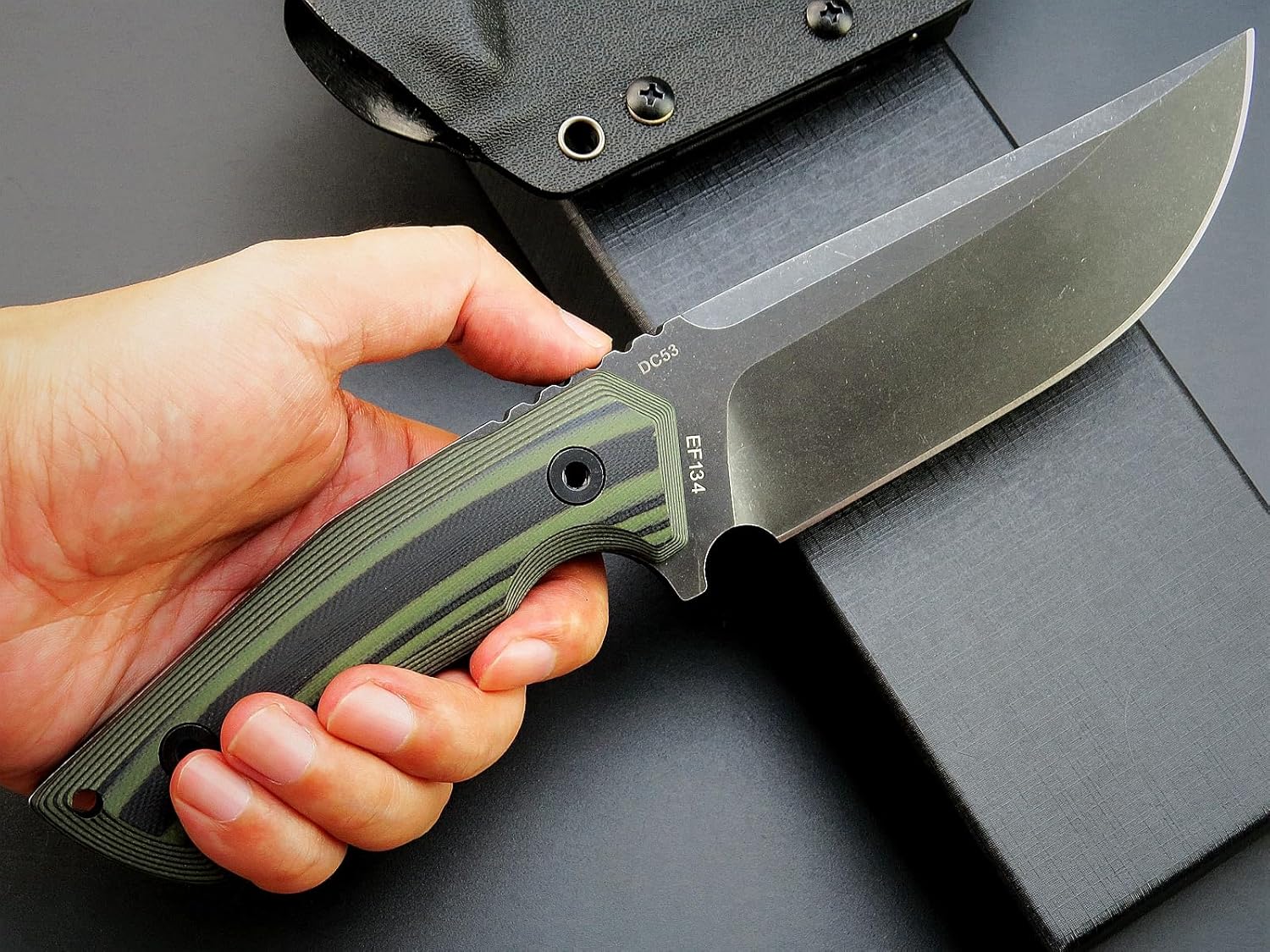 Eafengrow EF134 Cuchillo de hoja fija DC53 Hoja de acero de dos tonos G10 mango de espiga completa Heavy Duty EDC cuchillos rectos para trabajo,