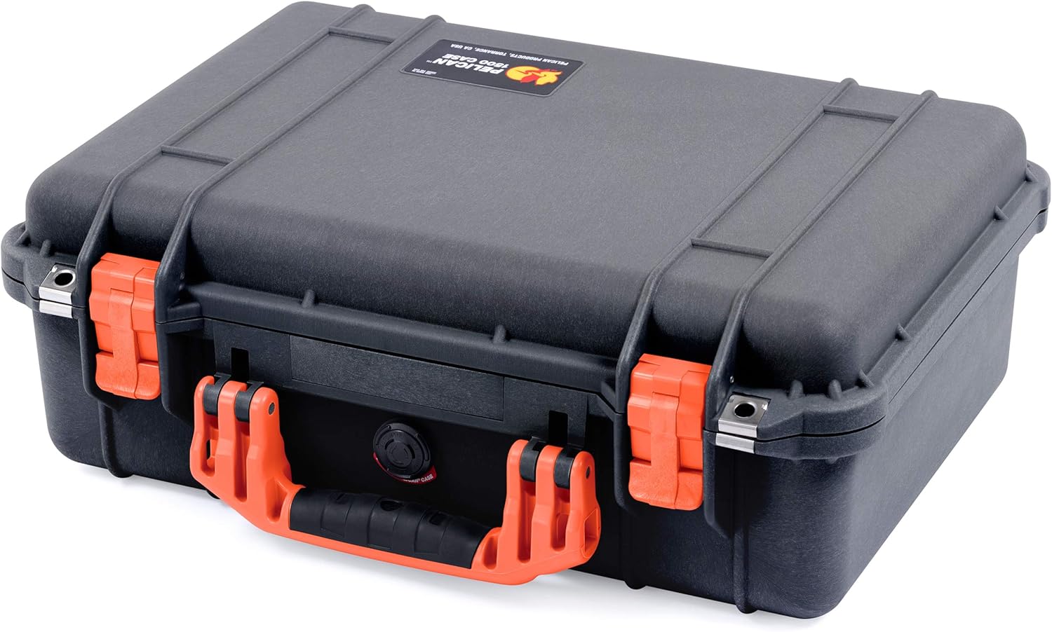 Pelican Funda negra y naranja 1500 con divisores acolchados CVPKG grises.