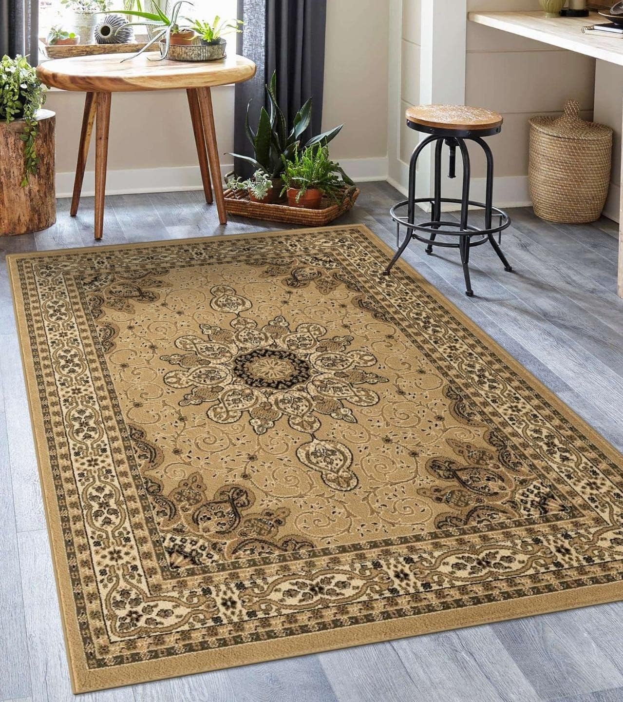 LUXE WEAVERS Brighton Collection 1467 – Alfombra rectangular de 8 x 10 pulgadas, diseño floral oriental con medallón