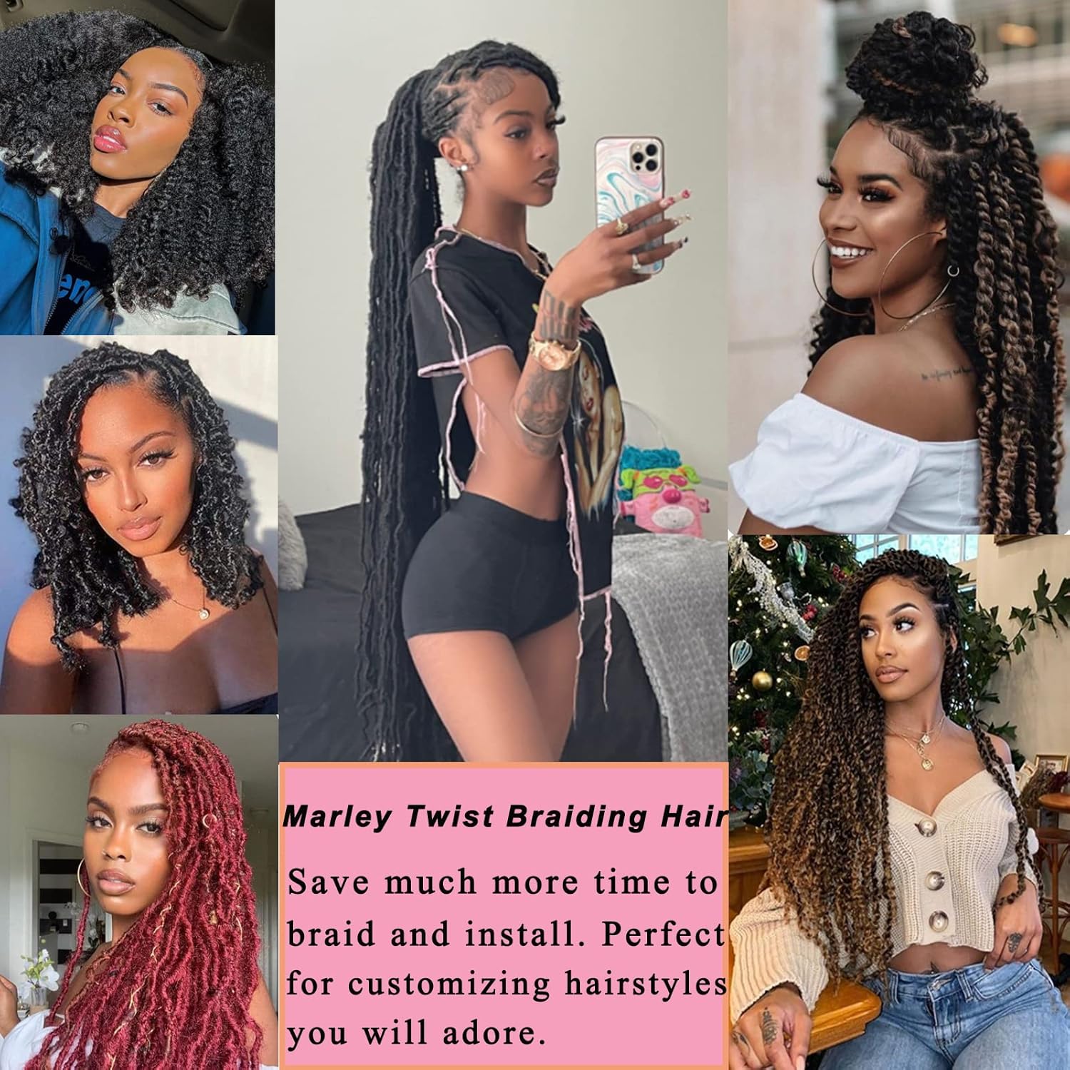 8 paquetes de cabello trenzado Marley Twist 1B 30 27#, 12 pulgadas, cabello sintético afro Twist preseparado para rastas suaves, cabello de