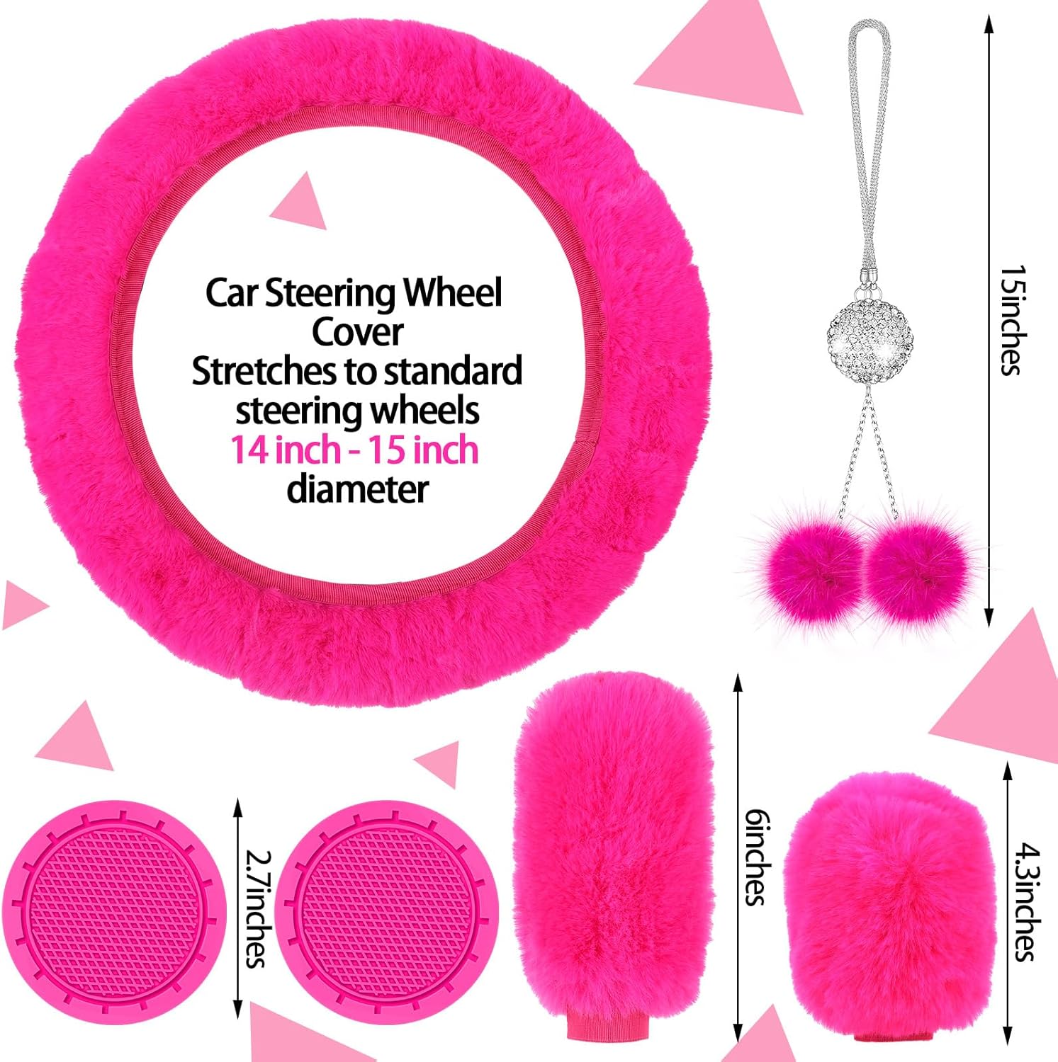 Juego completo de 17 fundas de asiento de automóvil para mujer, ajuste universal, fundas de asiento delantero y trasero, fundas esponjosas para