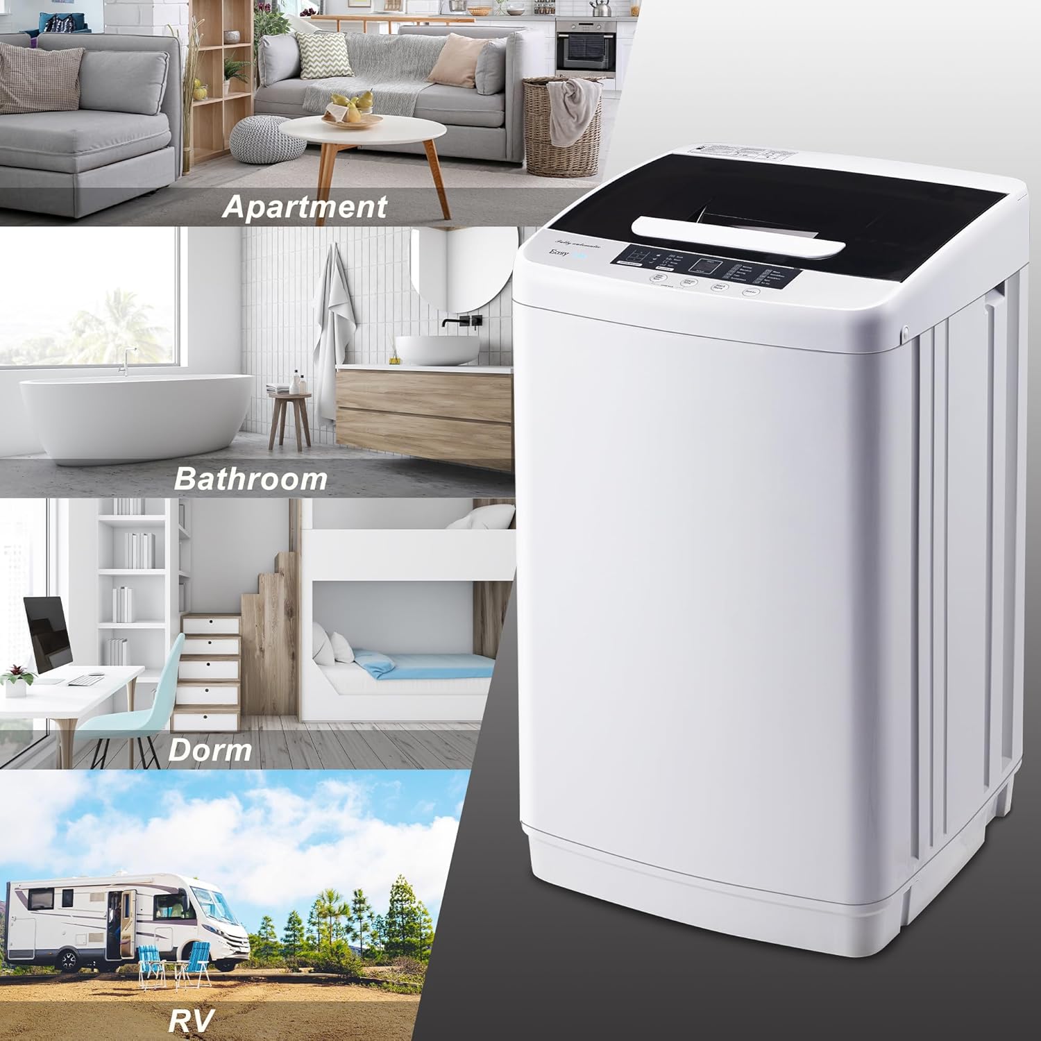 Outspurge Lavadora automática completa, lavadora portátil para uso doméstico, 0.95 pies cúbicos, lavadora giratoria con 10 programas de lavado,