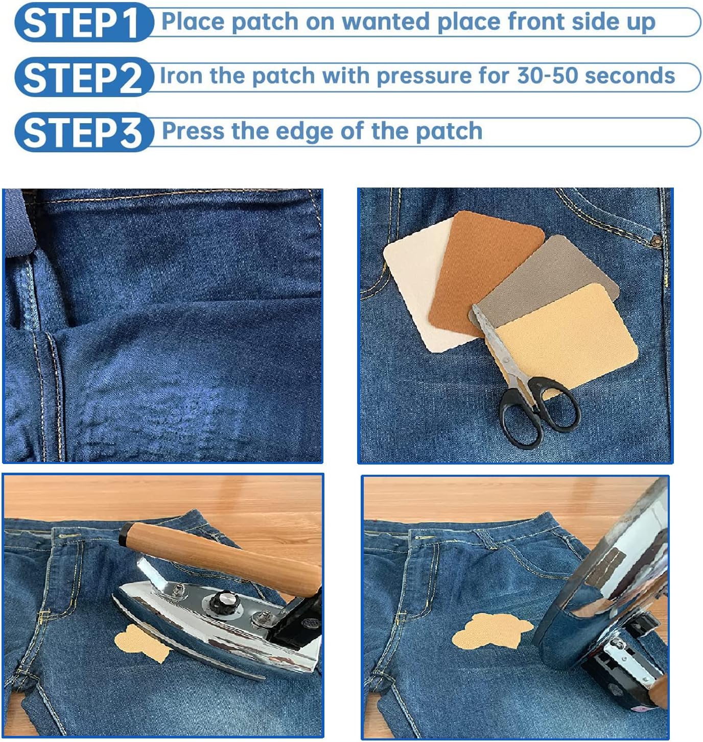 12 parches de tela para planchar en el interior y el exterior, pegamento fuerte, parche de reparación 100% algodón para ropa y pantalones,