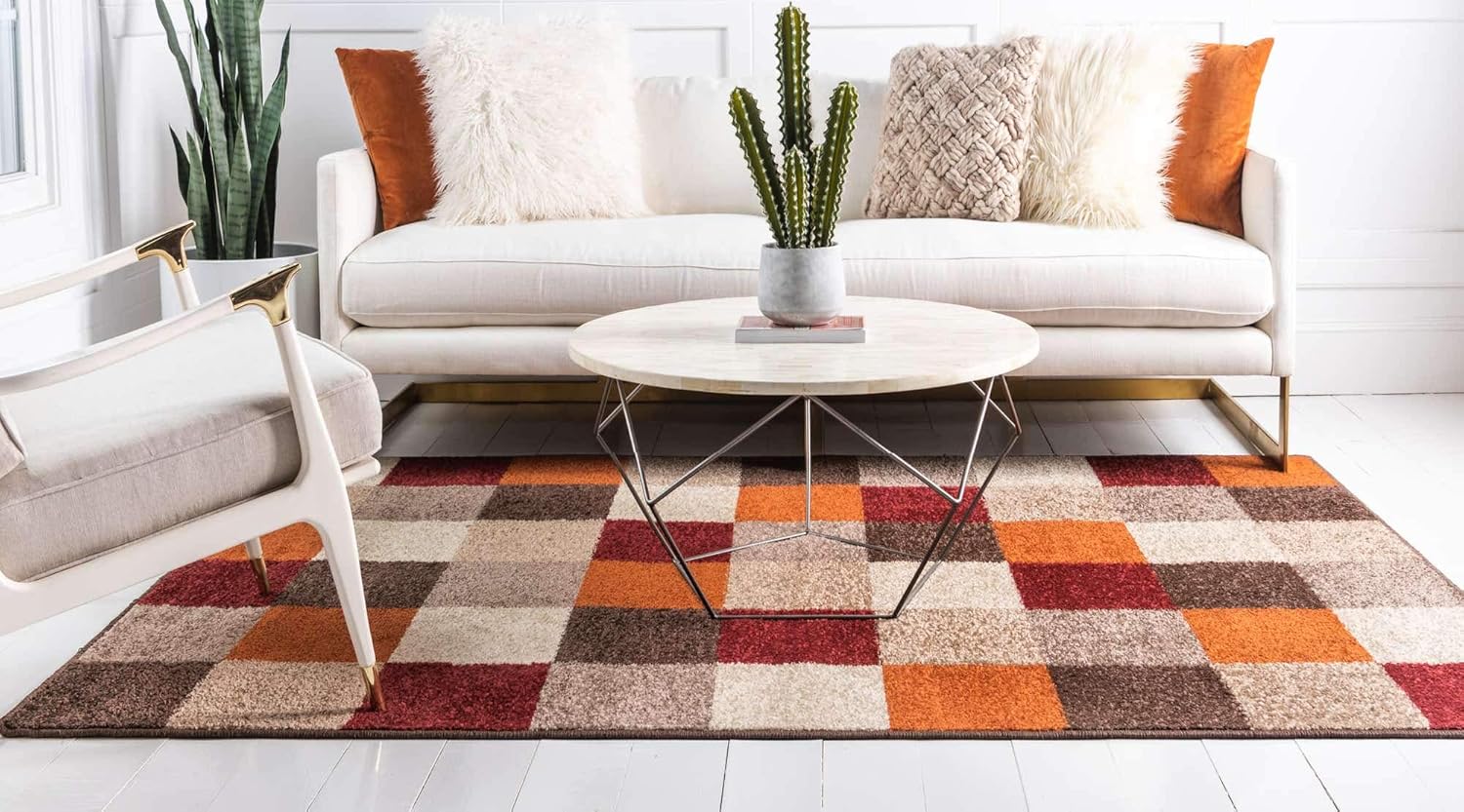 Unique Loom – Tapete con diseño abstracto, informal, moderno y contemporáneo de la colección otoñal, rectangular de 5 x 8 pies, diseño a cuadros