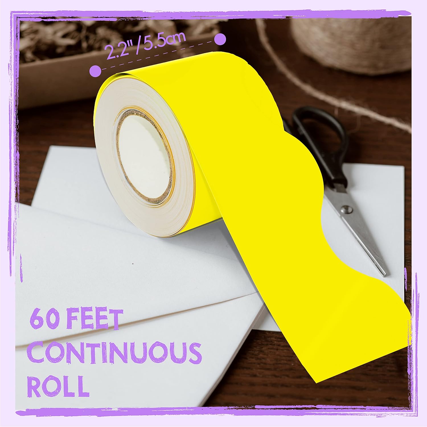 Bordes de tablón de anuncios de 60 pies, borde ondulado amarillo puro con diseño de línea ondulada para la escuela, el aula y las oficinas