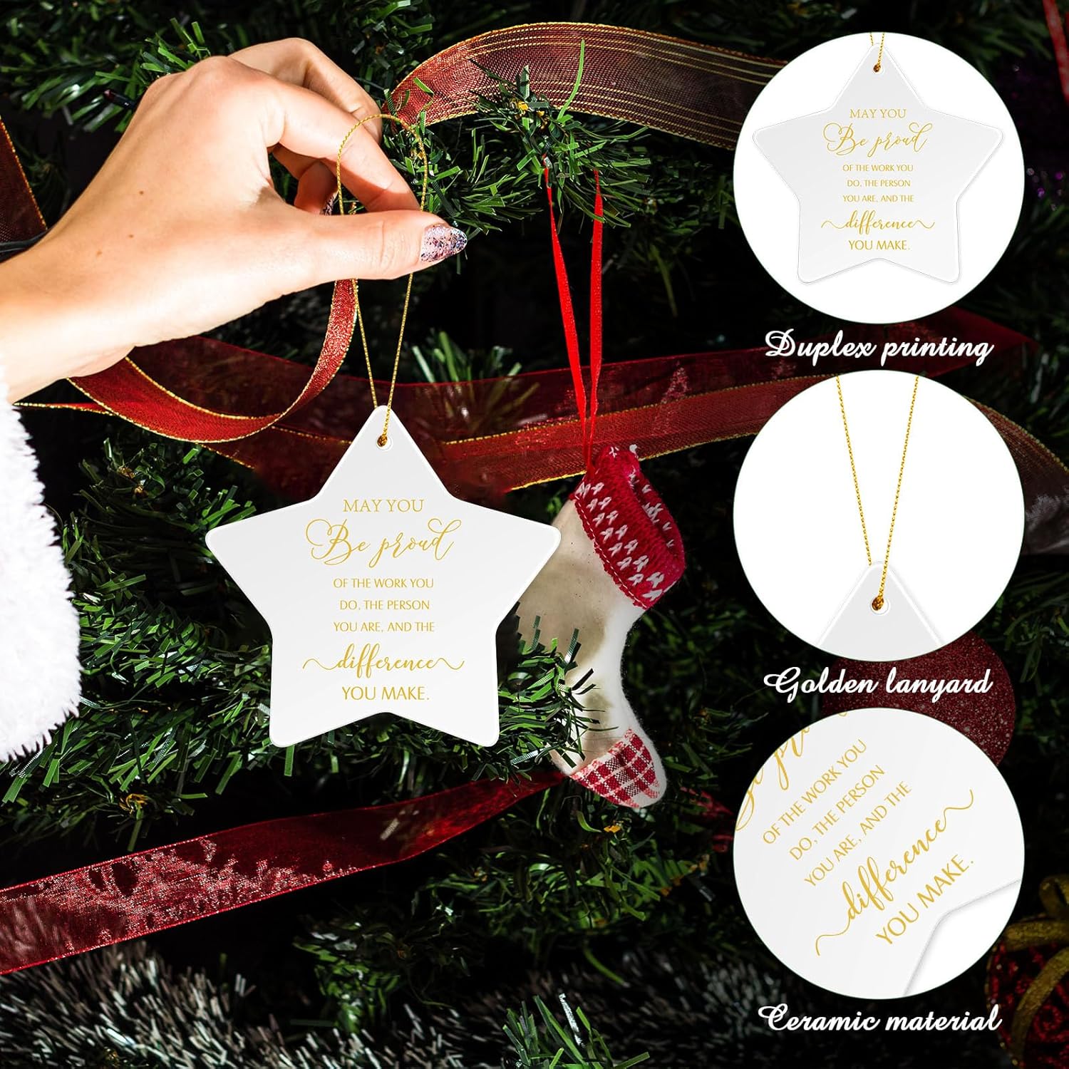 40 piezas de regalos de agradecimiento, adornos de cerámica de Navidad, regalos inspiradores, placa colgante en forma de estrella, recuerdo para