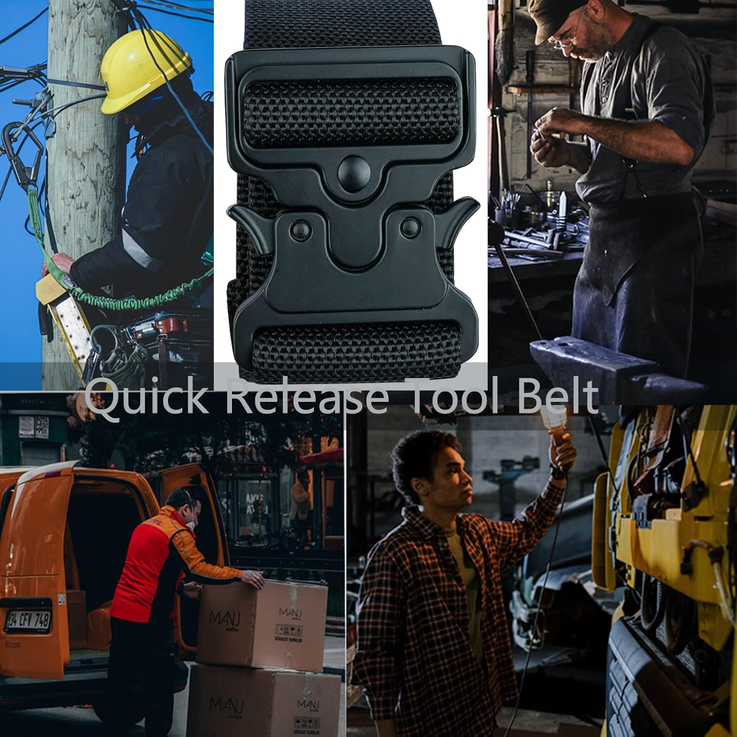 KUNN Cinturón de trabajo de 2 pulgadas de ancho con hebilla de liberación rápida, resistente, multiusos, cinturones para hombre