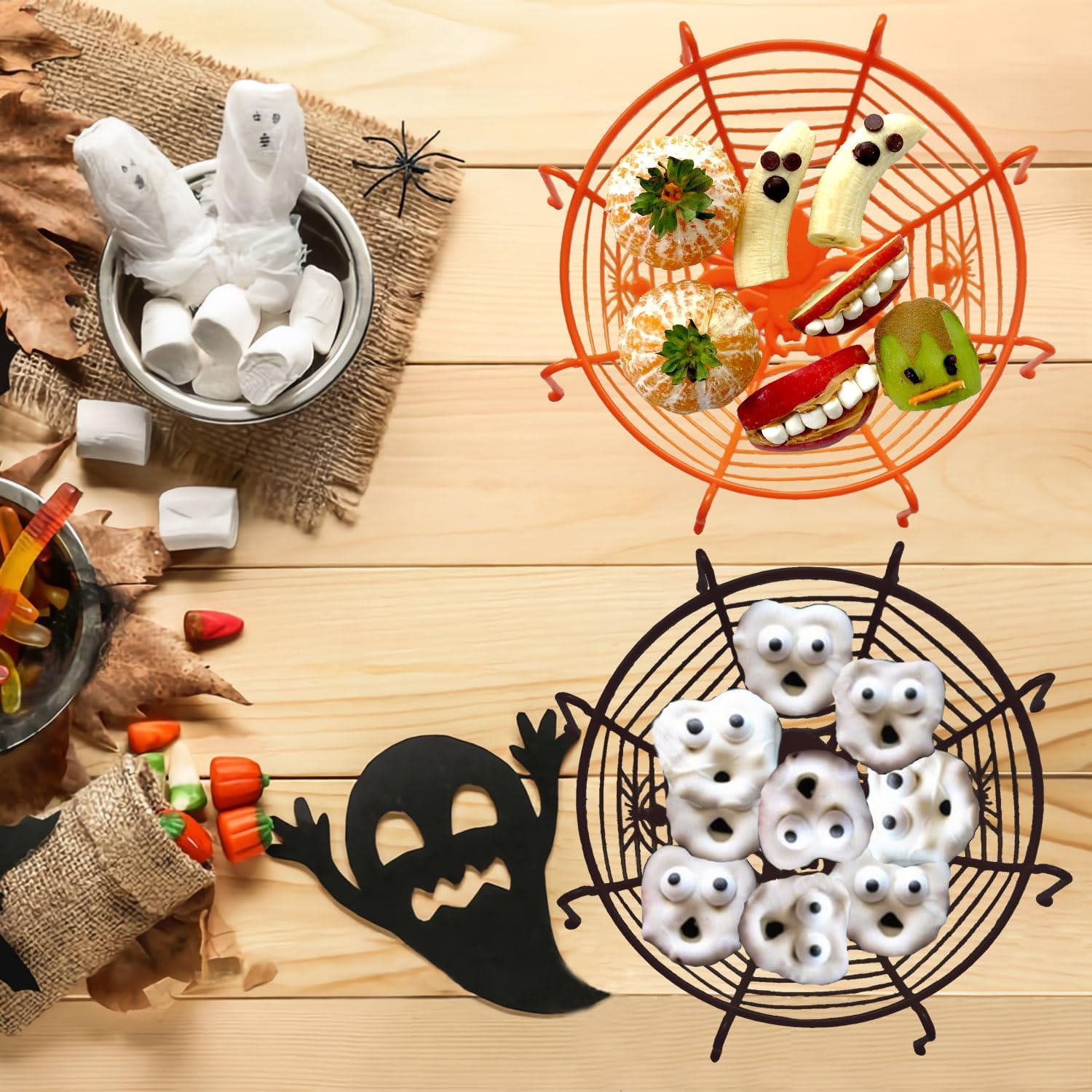 Paquete de 6 tazones para dulces de Halloween con forma de araña, cuencos espeluznantes para servir dulces grandes, de plástico de alta calidad para