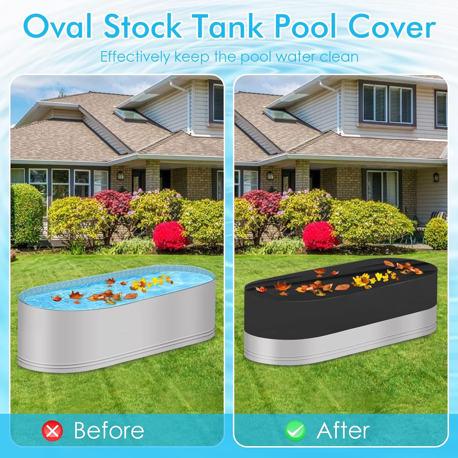 Cubierta ovalada para piscina de 8 pies, poliéster Oxford resistente al agua 420D, tanque de stock de extremo redondo, cubierta de piscina para