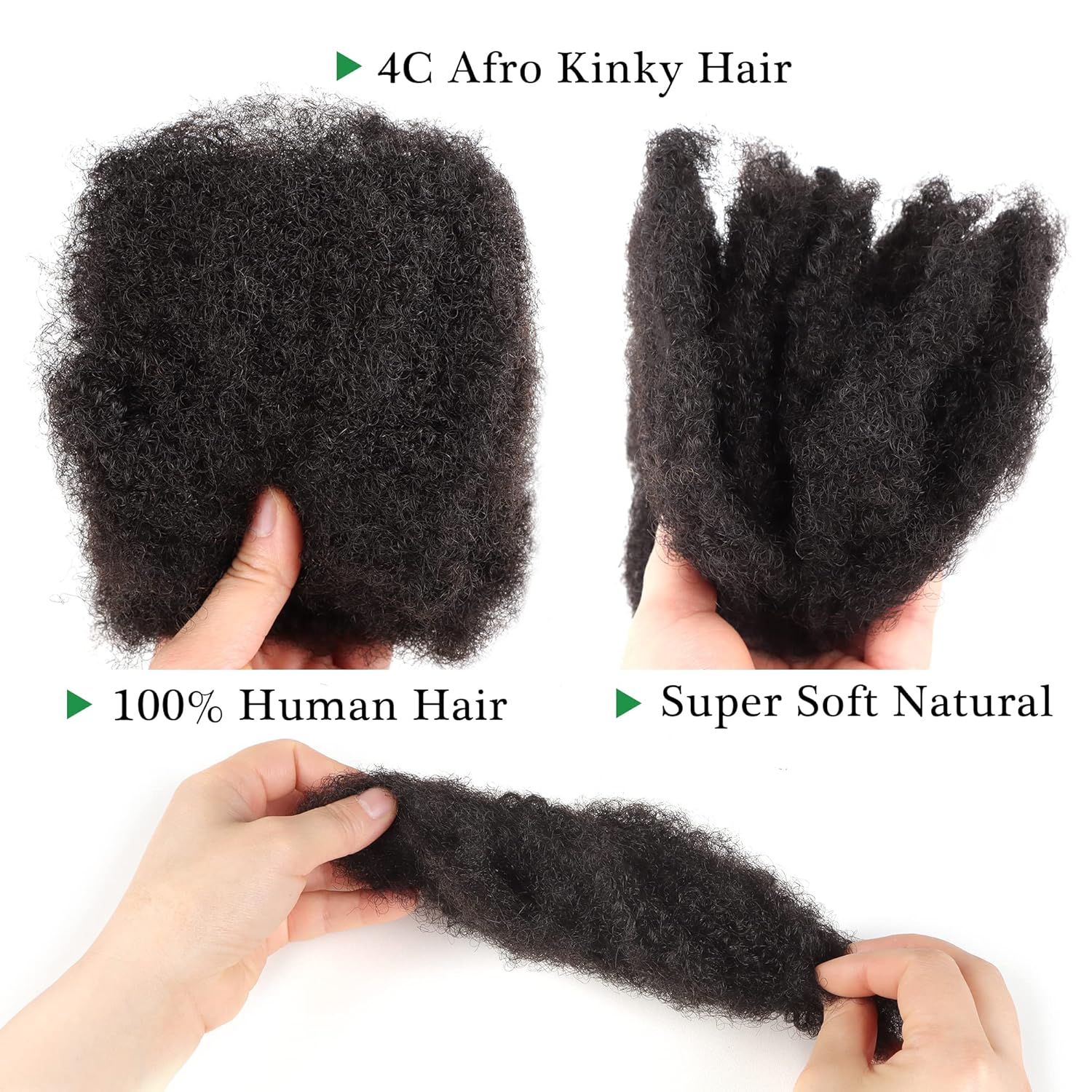 Orientfashion Extensiones de cabello humano rizado afro a granel para extensiones de reparación de rastas, paquete de 1.06 onzas (8 pulgadas, negro