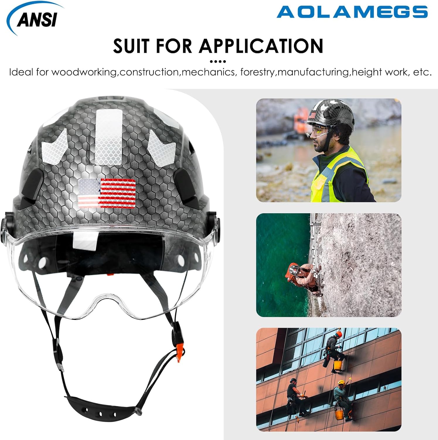 Cascos cascos con patrón de fibra de carbono  Construcción aprobado por la OSHA, ANSI Z89.1 Tipo 1 Clase C Casco de seguridad ajustable ventilado
