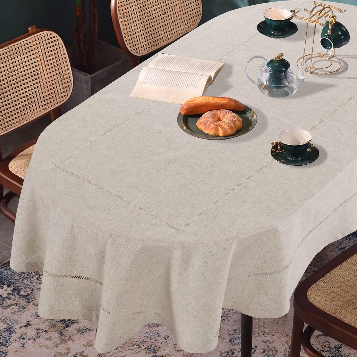 HOMBYS Mantel ovalado con hueco para mesa ovalada, fundas de mesa de granja de 60 x 84 pulgadas para cocina, comedor, fiesta, decoración de mesa