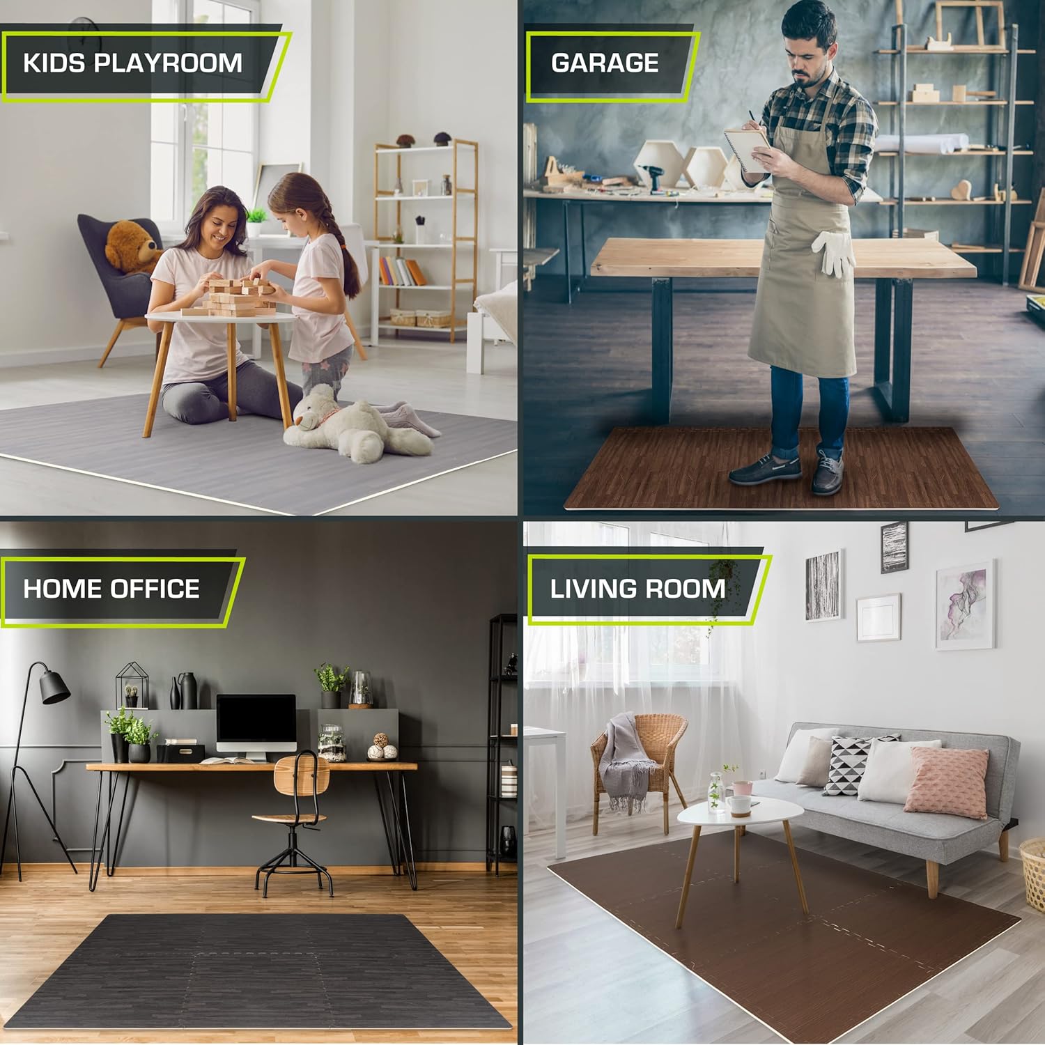 ProsourceFit Tapete de rompecabezas de grano de madera de 12 pulgadas, 6 azulejos de espuma EVA entrelazados (24 pies cuadrados) para equipos de